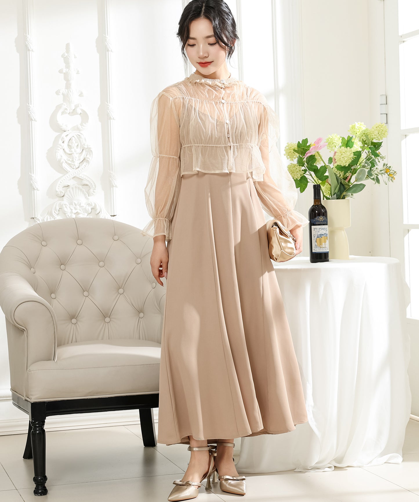 【2点セット】シアー ボレロ付き キャミソール マキシ ワンピース