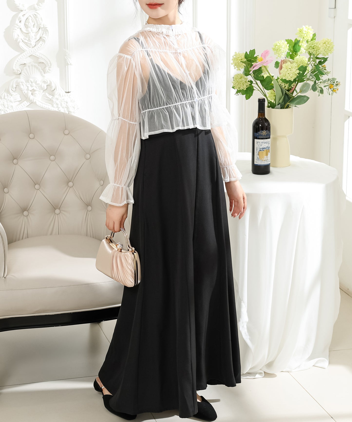 【2点セット】シアー ボレロ付き キャミソール マキシ ワンピース