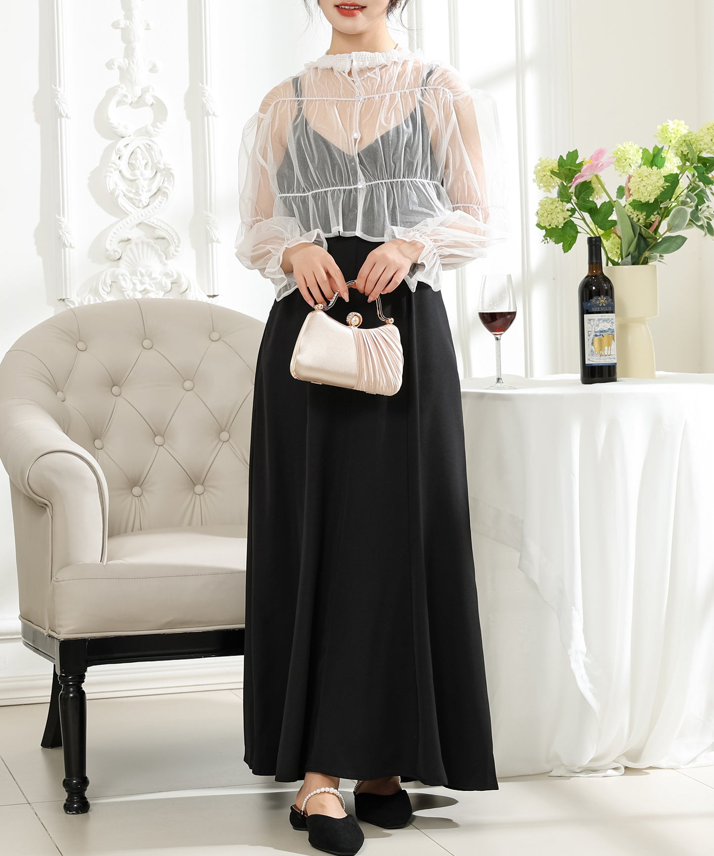 【2点セット】シアー ボレロ付き キャミソール マキシ ワンピース