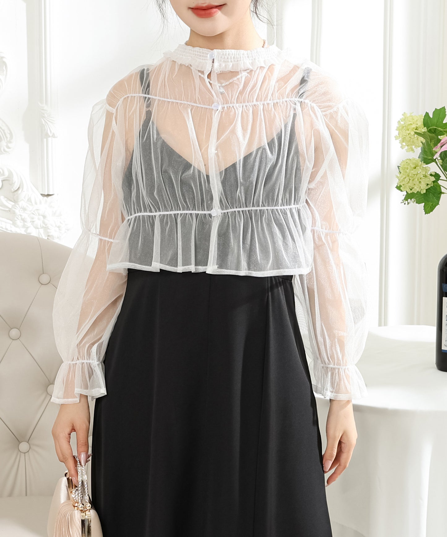 【2点セット】シアー ボレロ付き キャミソール マキシ ワンピース