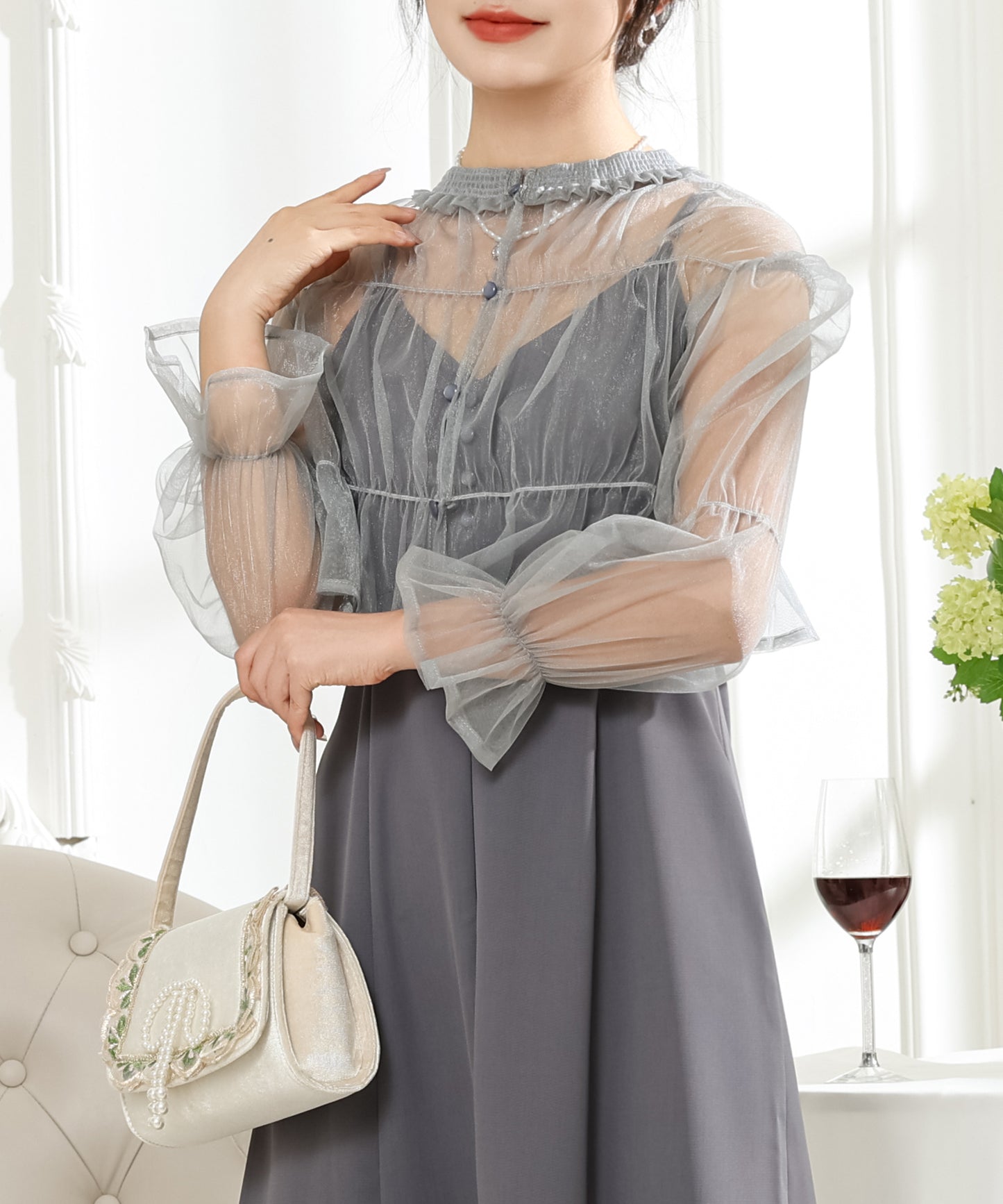 【2点セット】シアー ボレロ付き キャミソール マキシ ワンピース