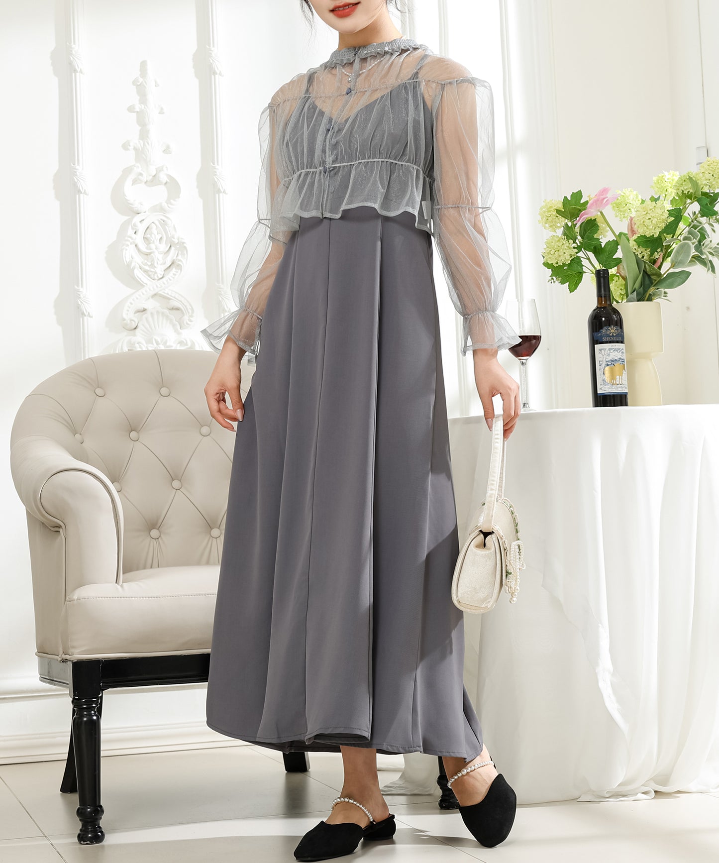 【2点セット】シアー ボレロ付き キャミソール マキシ ワンピース