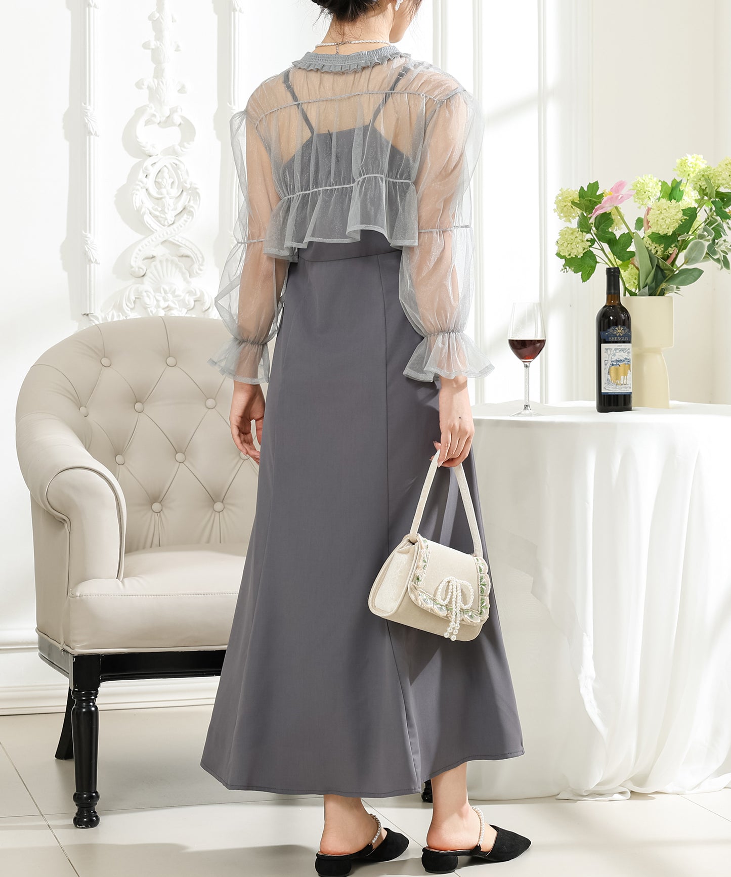 【2点セット】シアー ボレロ付き キャミソール マキシ ワンピース