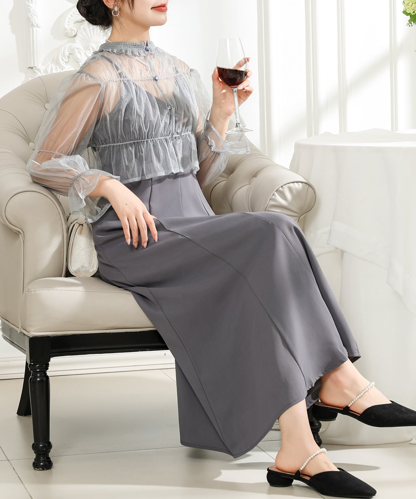 【2点セット】シアー ボレロ付き キャミソール マキシ ワンピース