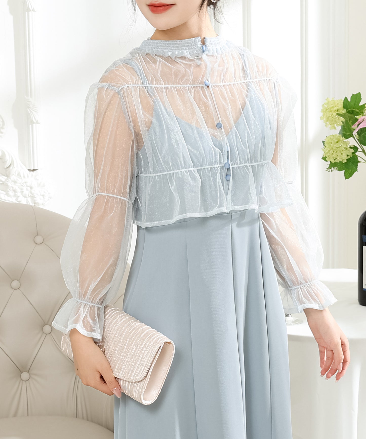 【2点セット】シアー ボレロ付き キャミソール マキシ ワンピース