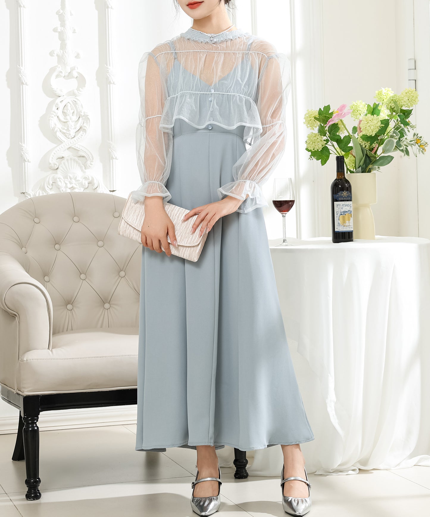 【2点セット】シアー ボレロ付き キャミソール マキシ ワンピース