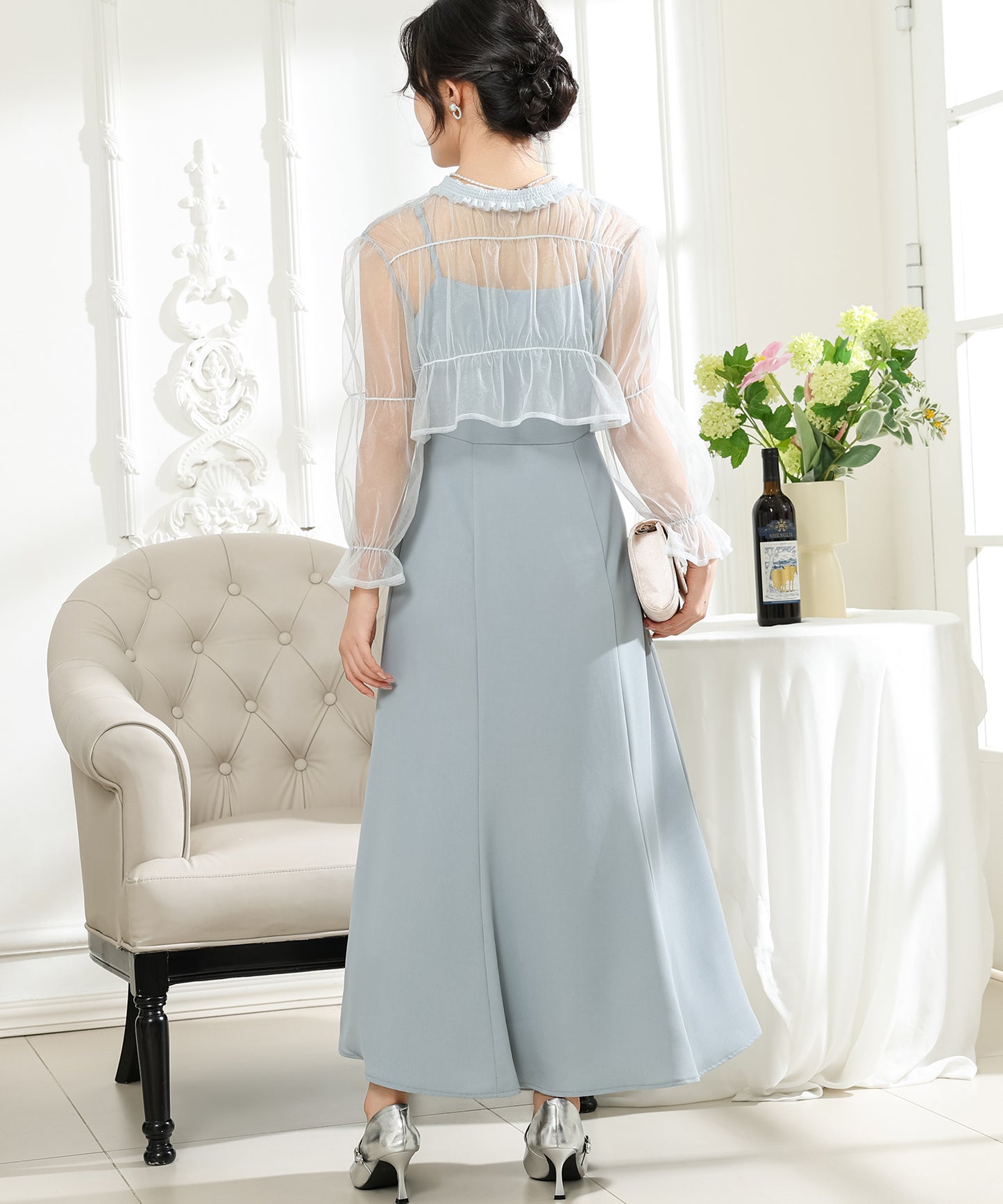 【2点セット】シアー ボレロ付き キャミソール マキシ ワンピース