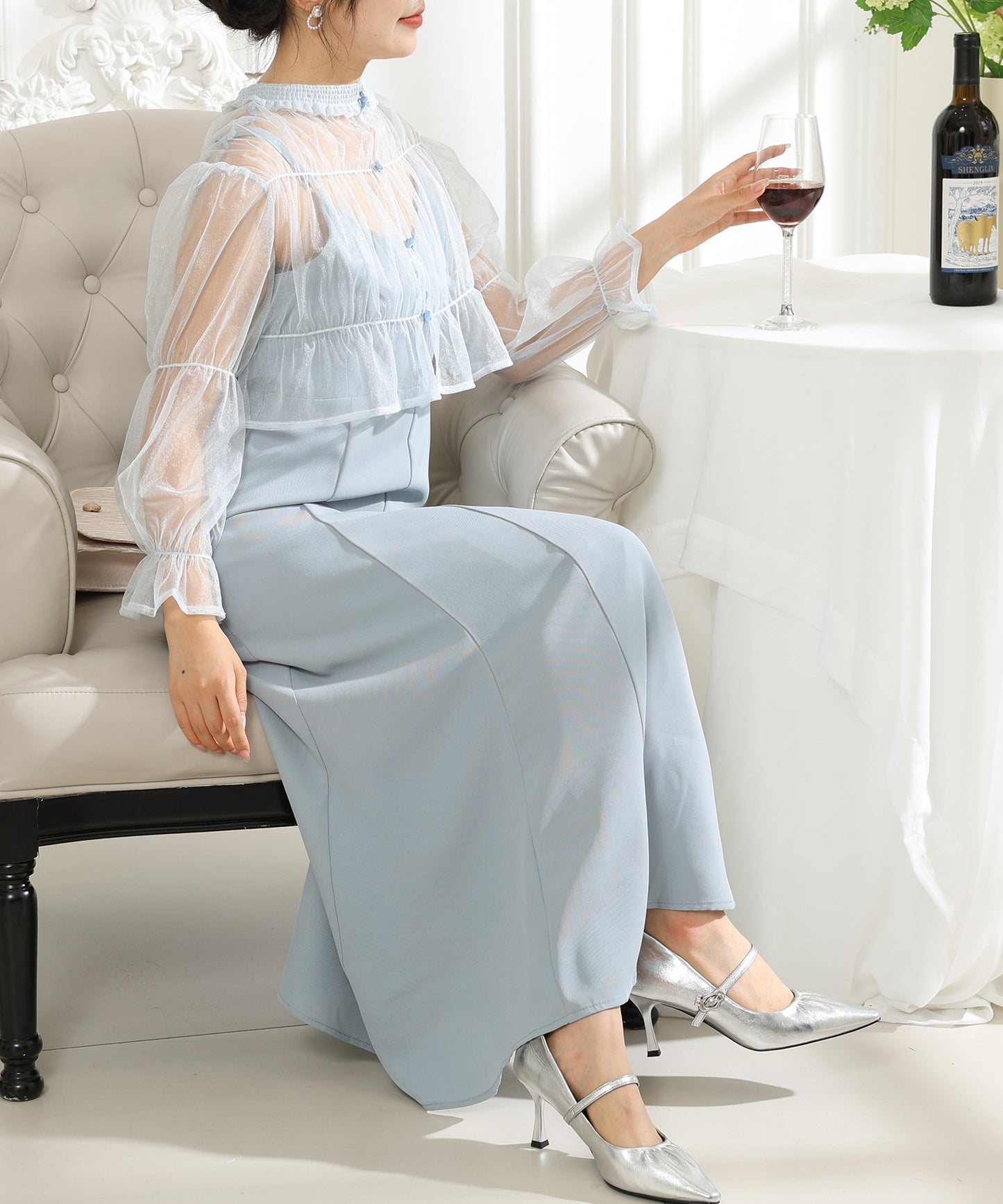 【2点セット】シアー ボレロ付き キャミソール マキシ ワンピース