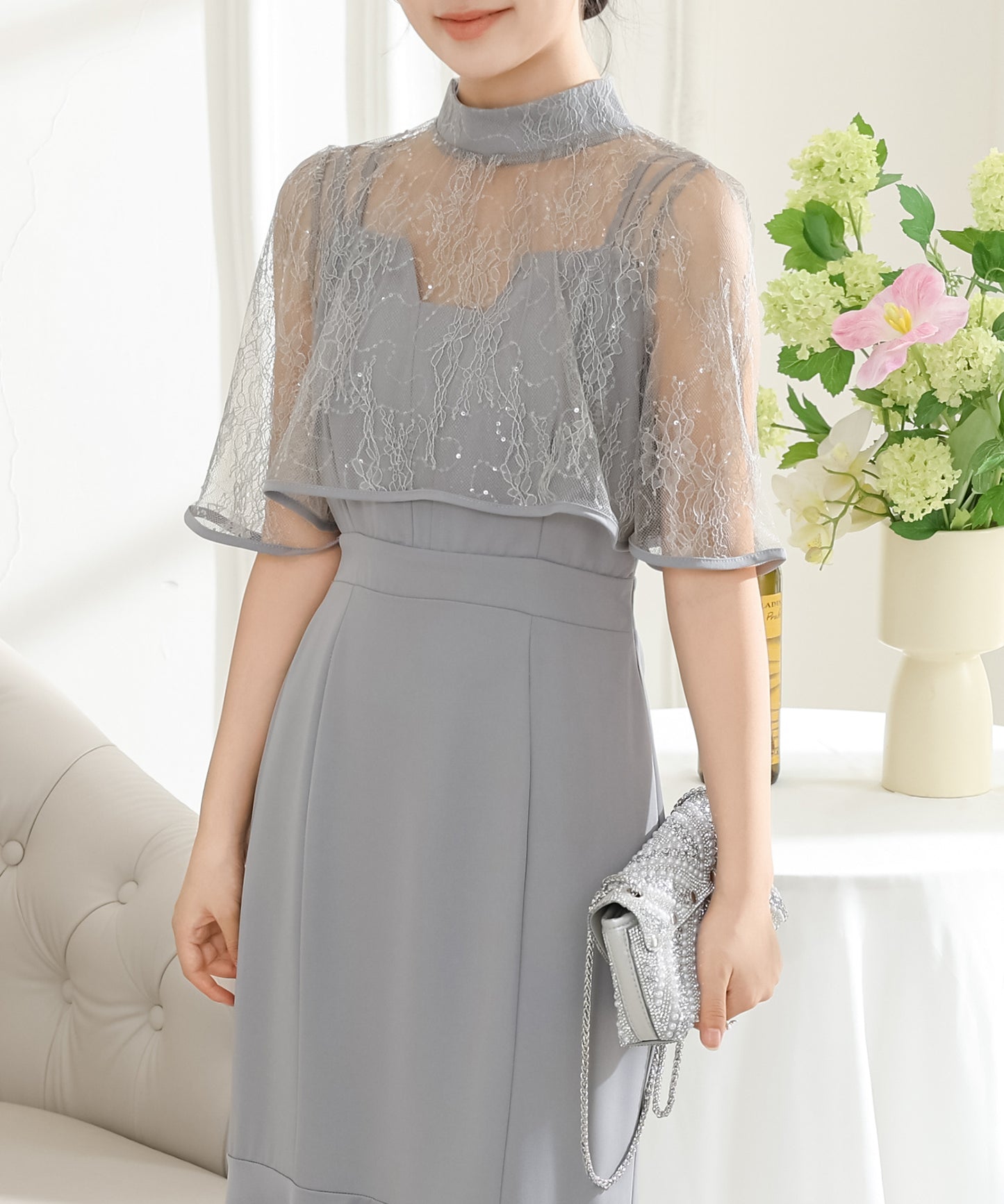 【2点セット】 レース ボレロ付き Vスリット キャミソール マーメイド ワンピース