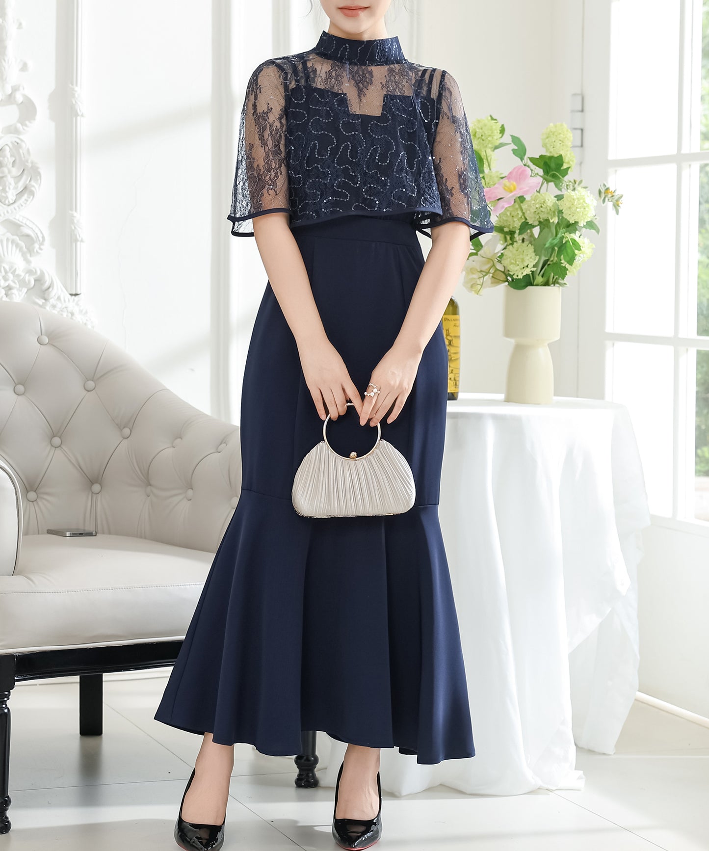 【2点セット】 レース ボレロ付き Vスリット キャミソール マーメイド ワンピース