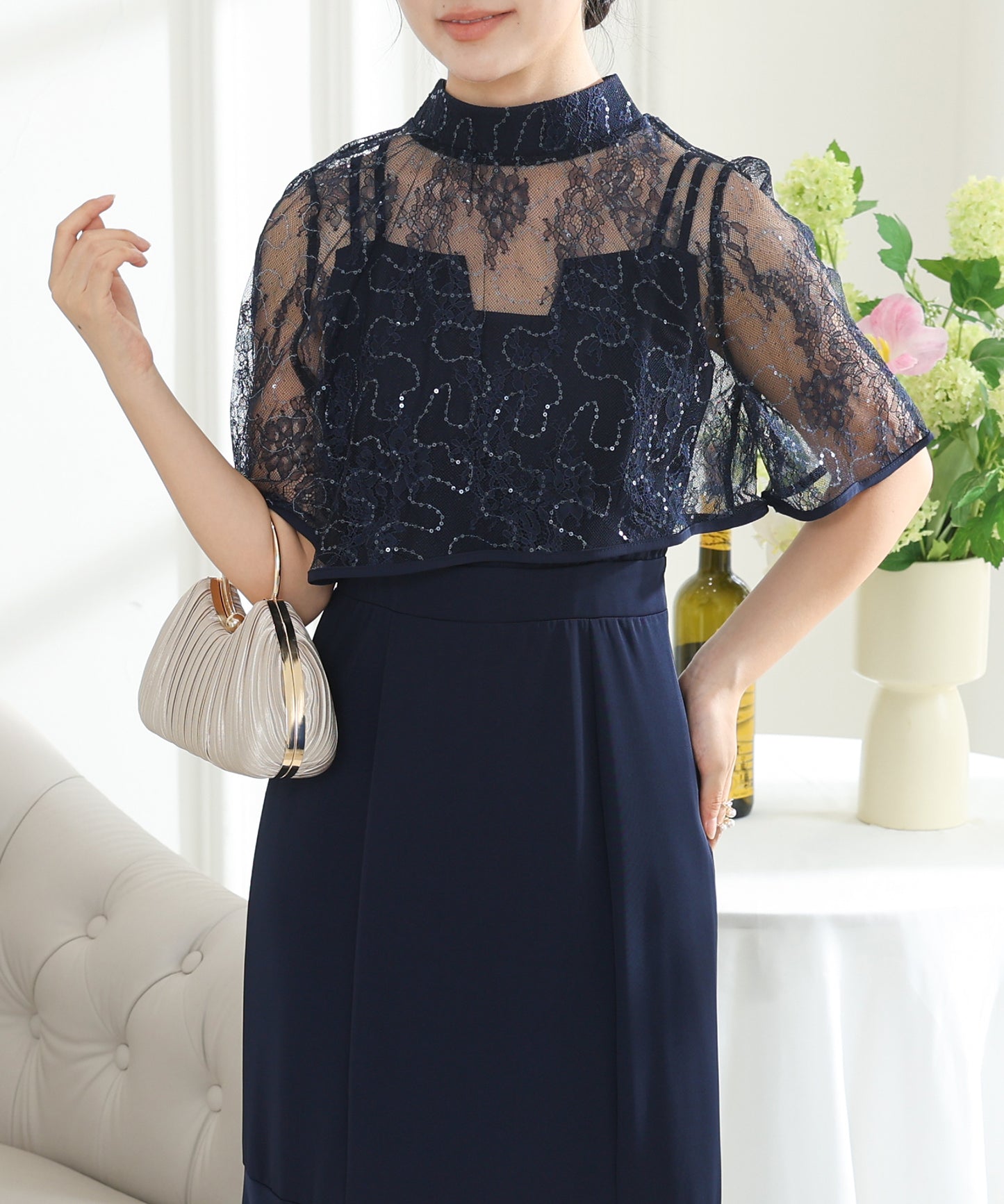 【2点セット】 レース ボレロ付き Vスリット キャミソール マーメイド ワンピース