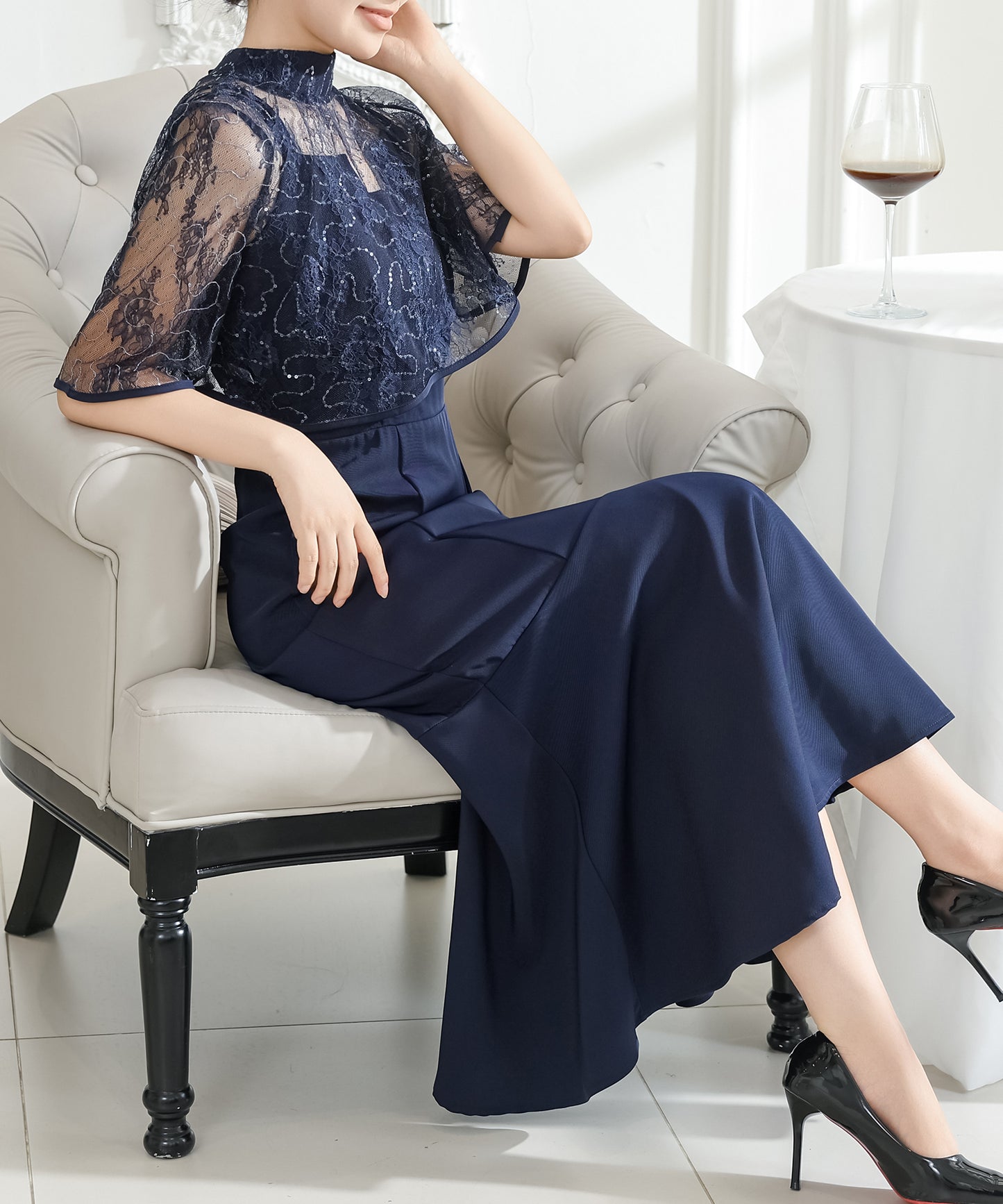 【2点セット】 レース ボレロ付き Vスリット キャミソール マーメイド ワンピース