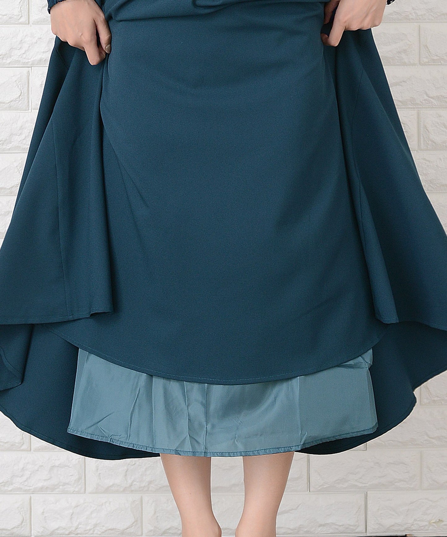 袖レース切替Aラインフレアロングワンピース・ドレス