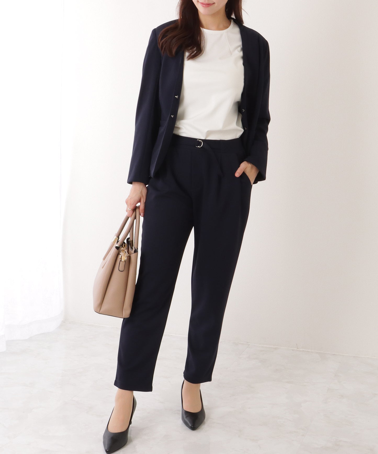 フロント ホック ノーカラー スーツ セットアップ