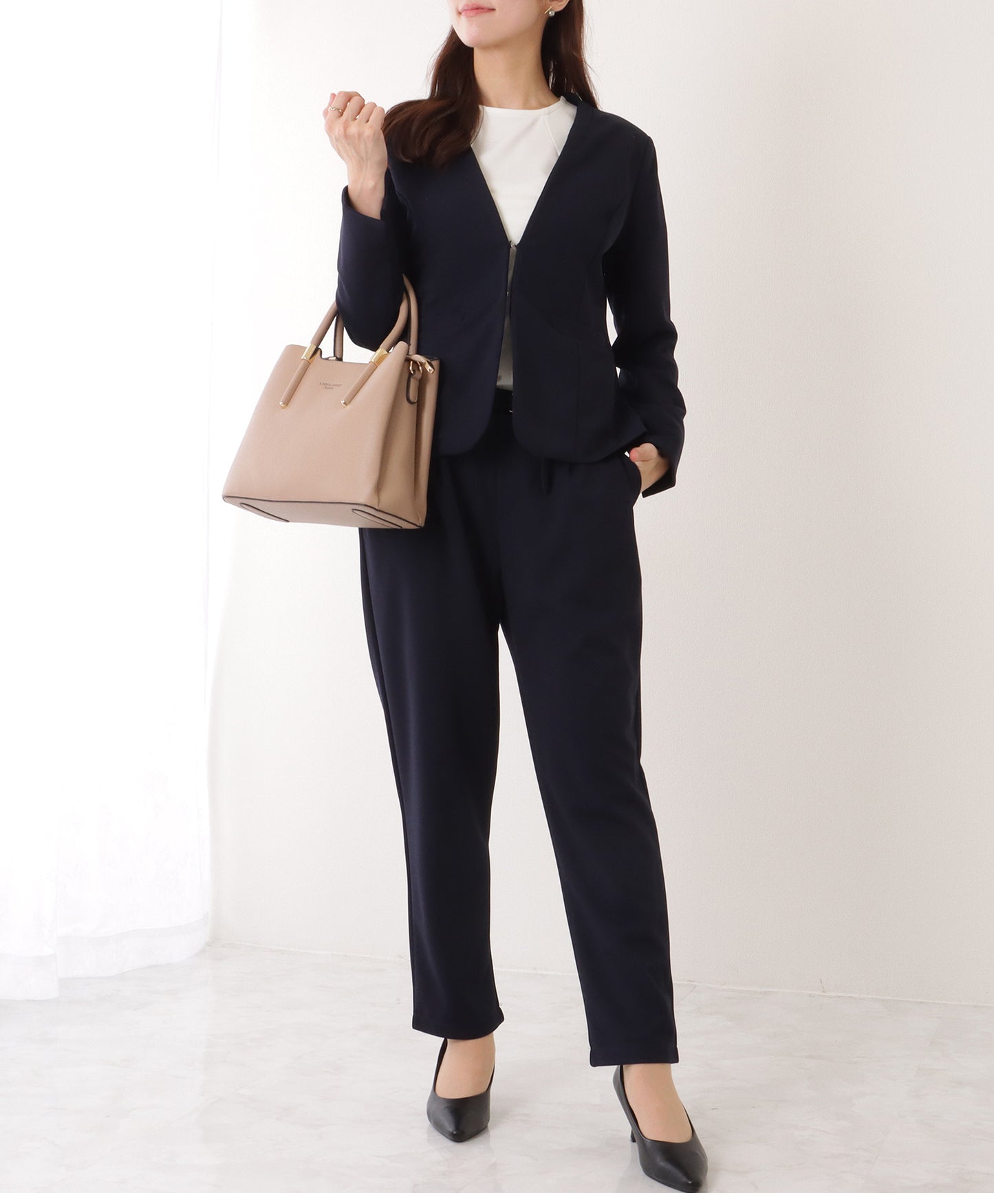 フロント ホック ノーカラー スーツ セットアップ