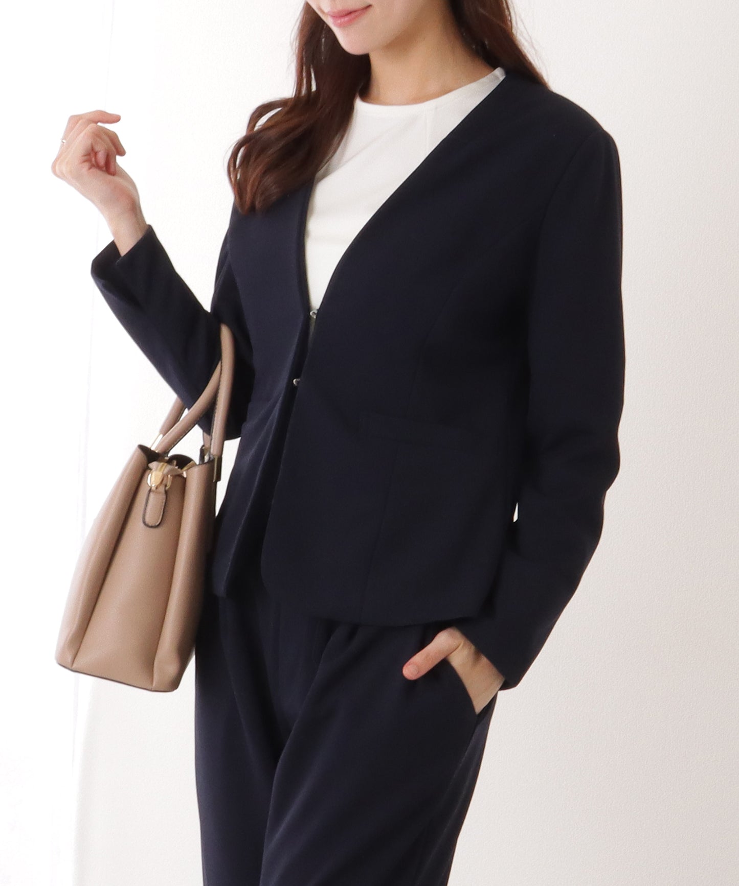 フロント ホック ノーカラー スーツ セットアップ