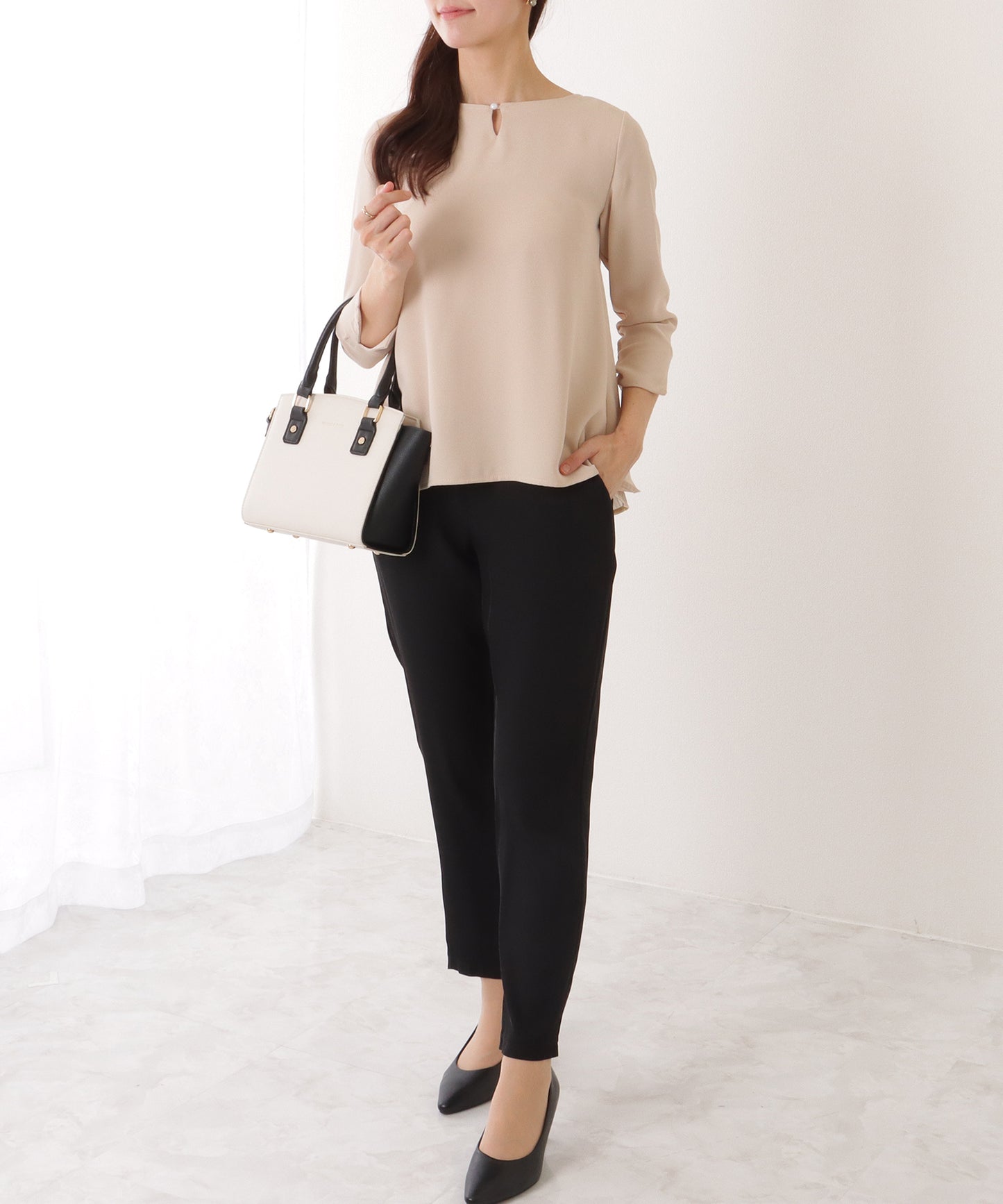 バック シフォン プリーツ スーツ セットアップ