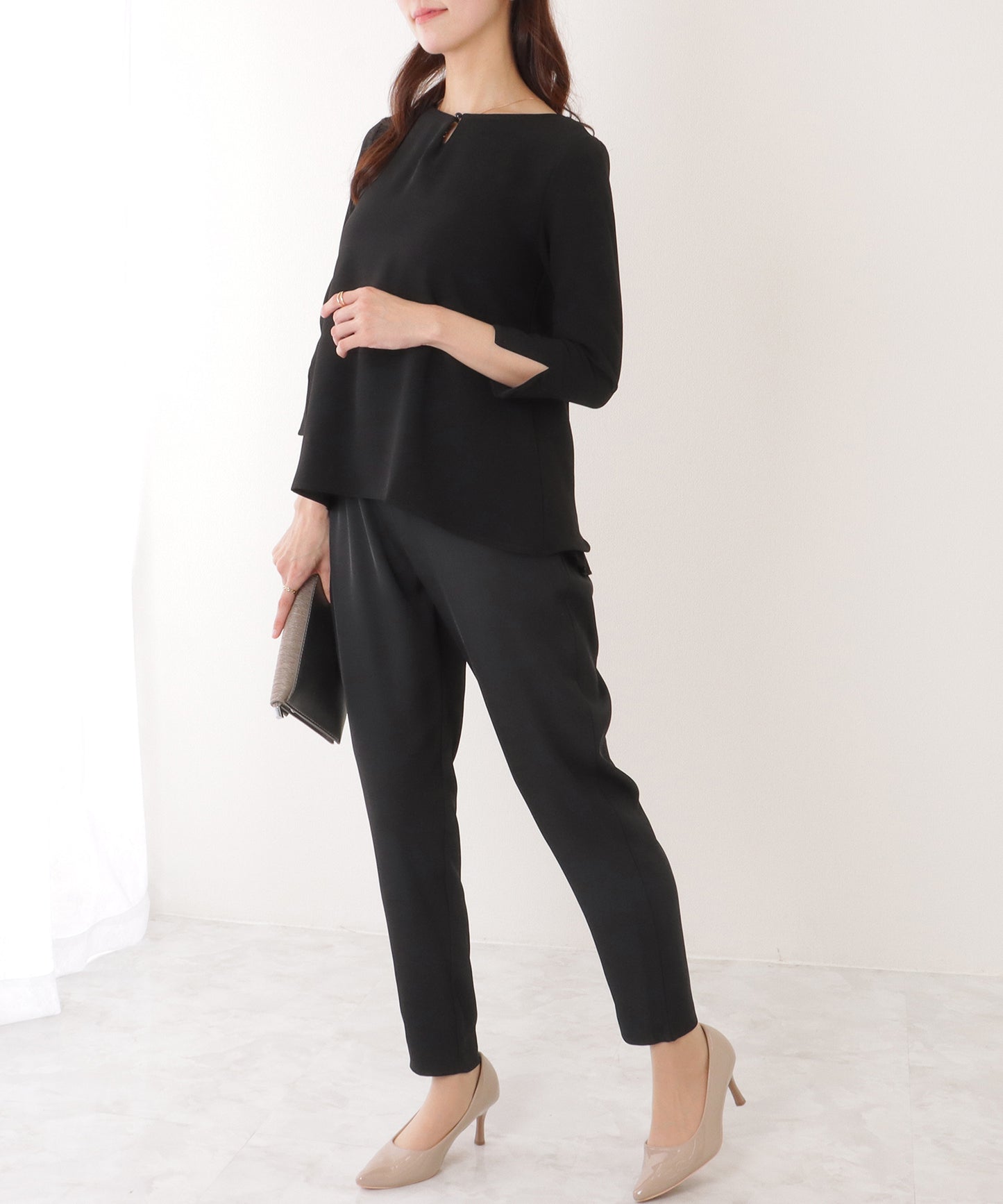 バック シフォン プリーツ スーツ セットアップ