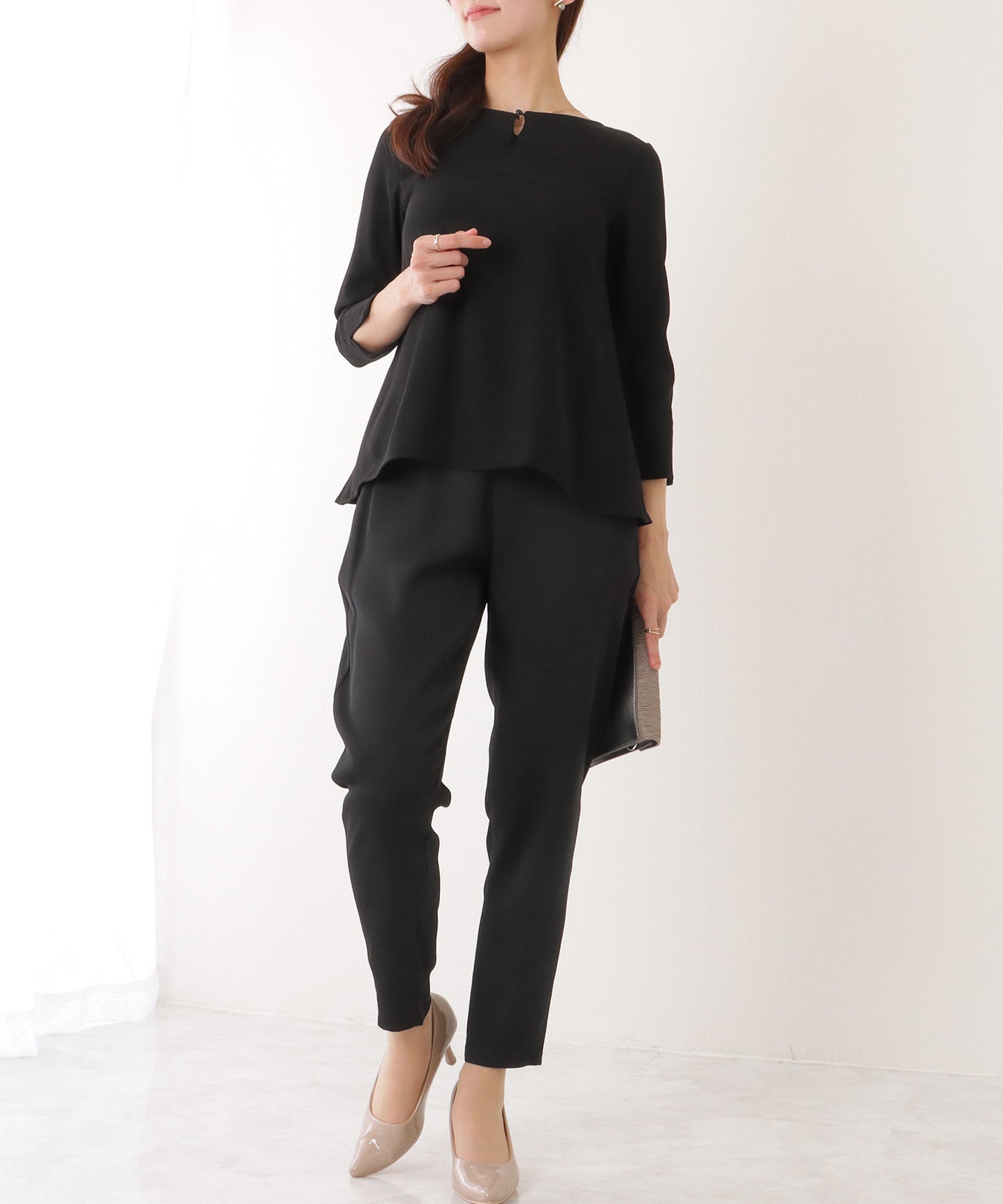 バック シフォン プリーツ スーツ セットアップ