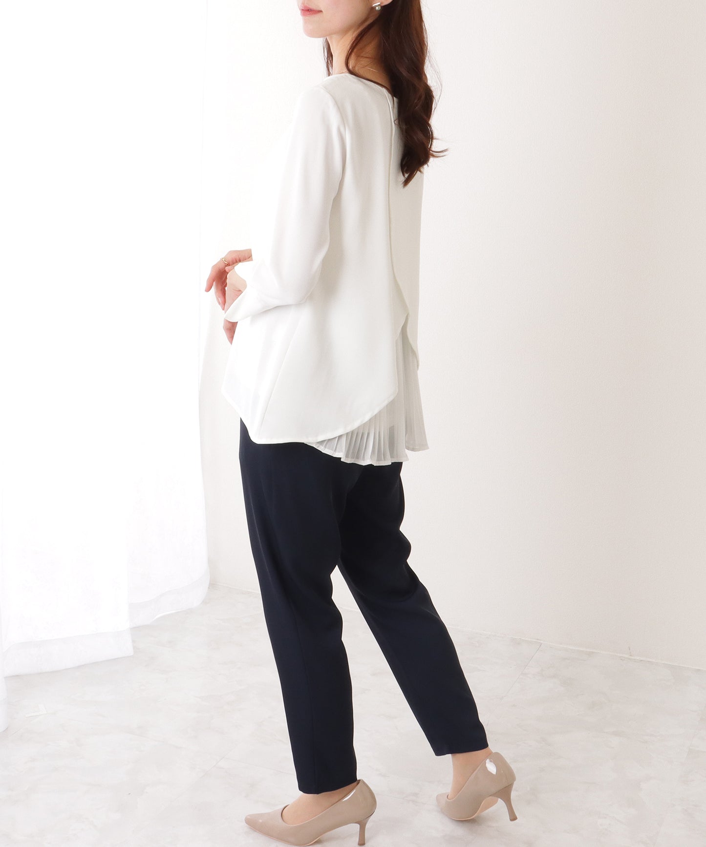 バック シフォン プリーツ スーツ セットアップ