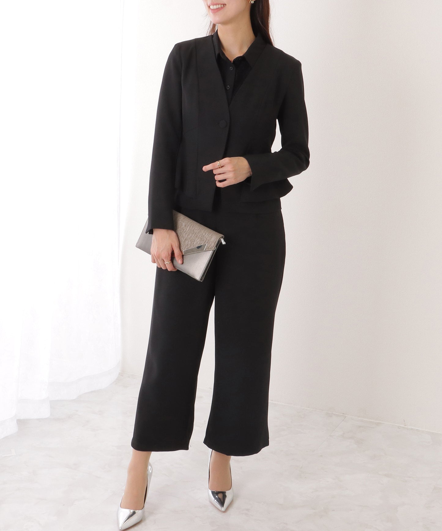 ジャケット付き レース ドッキング ワイド オールインワン