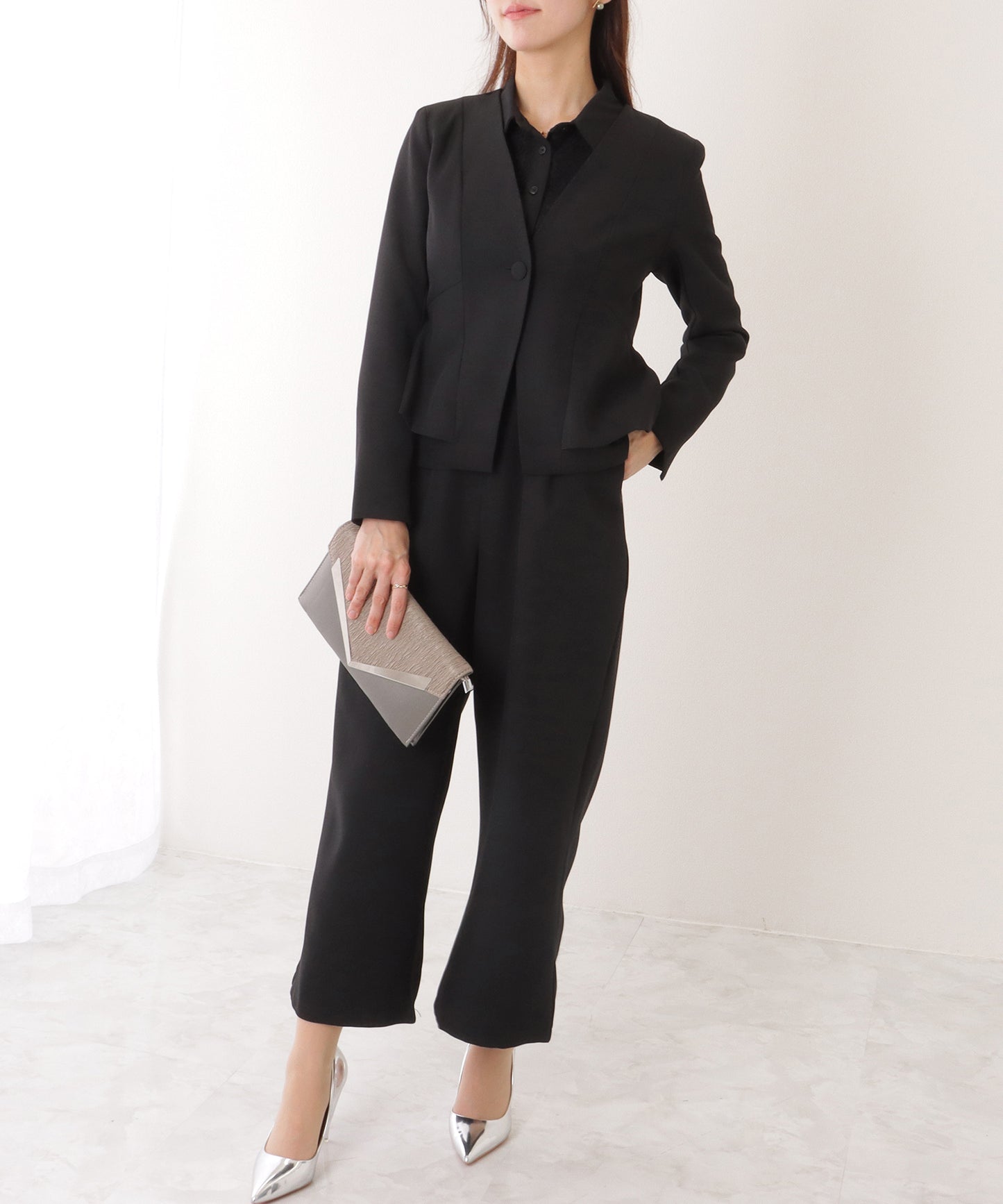 ジャケット付き レース ドッキング ワイド オールインワン