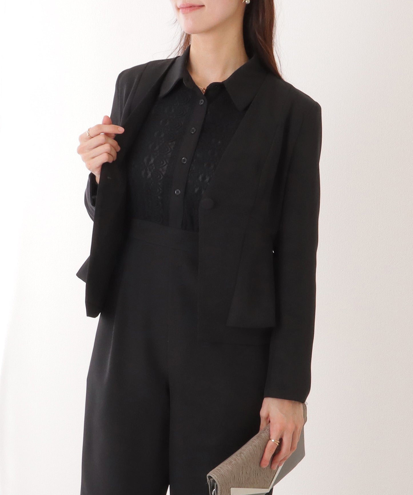 ジャケット付き レース ドッキング ワイド オールインワン