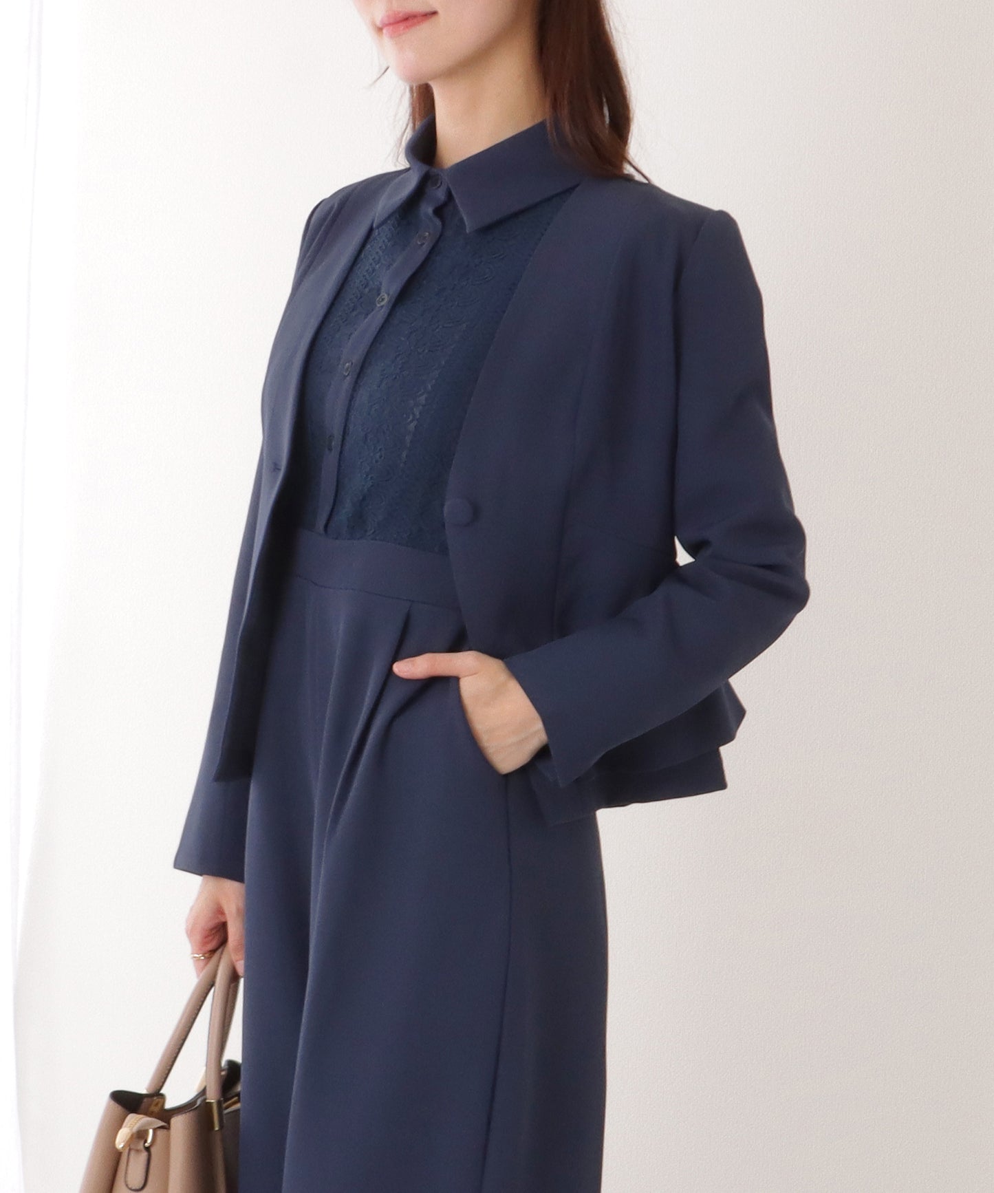 ジャケット付き レース ドッキング ワイド オールインワン