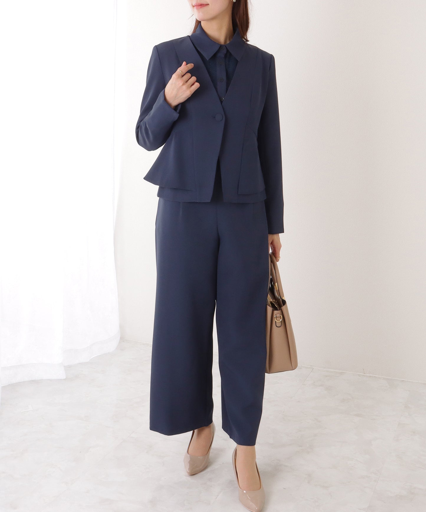 ジャケット付き レース ドッキング ワイド オールインワン