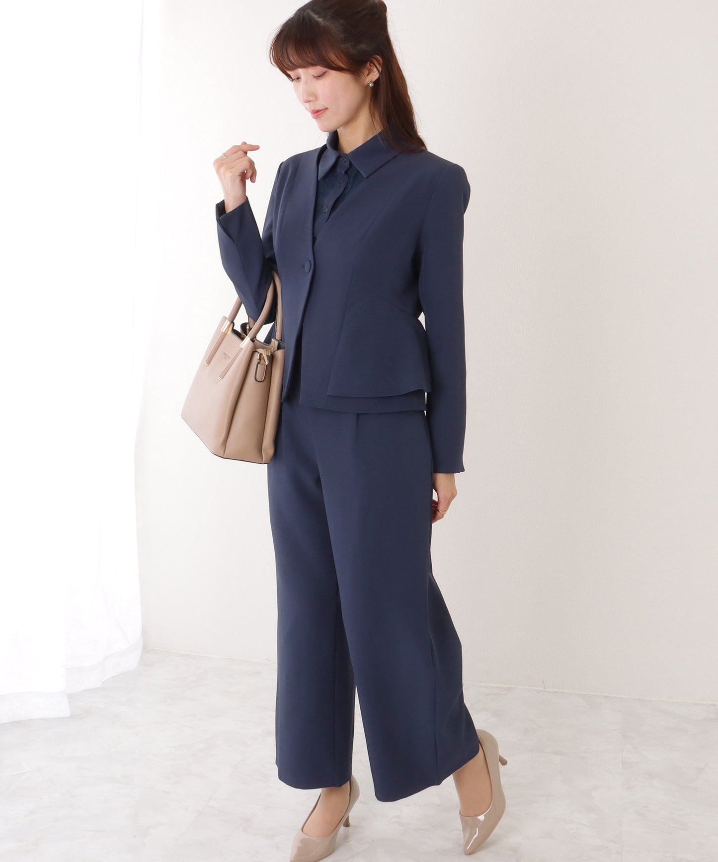 ジャケット付き レース ドッキング ワイド オールインワン