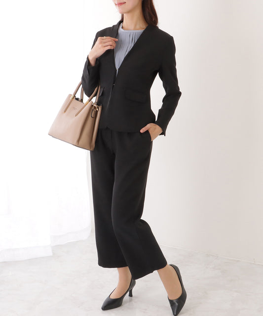 ノーカラー タック パンツ スーツ セットアップ