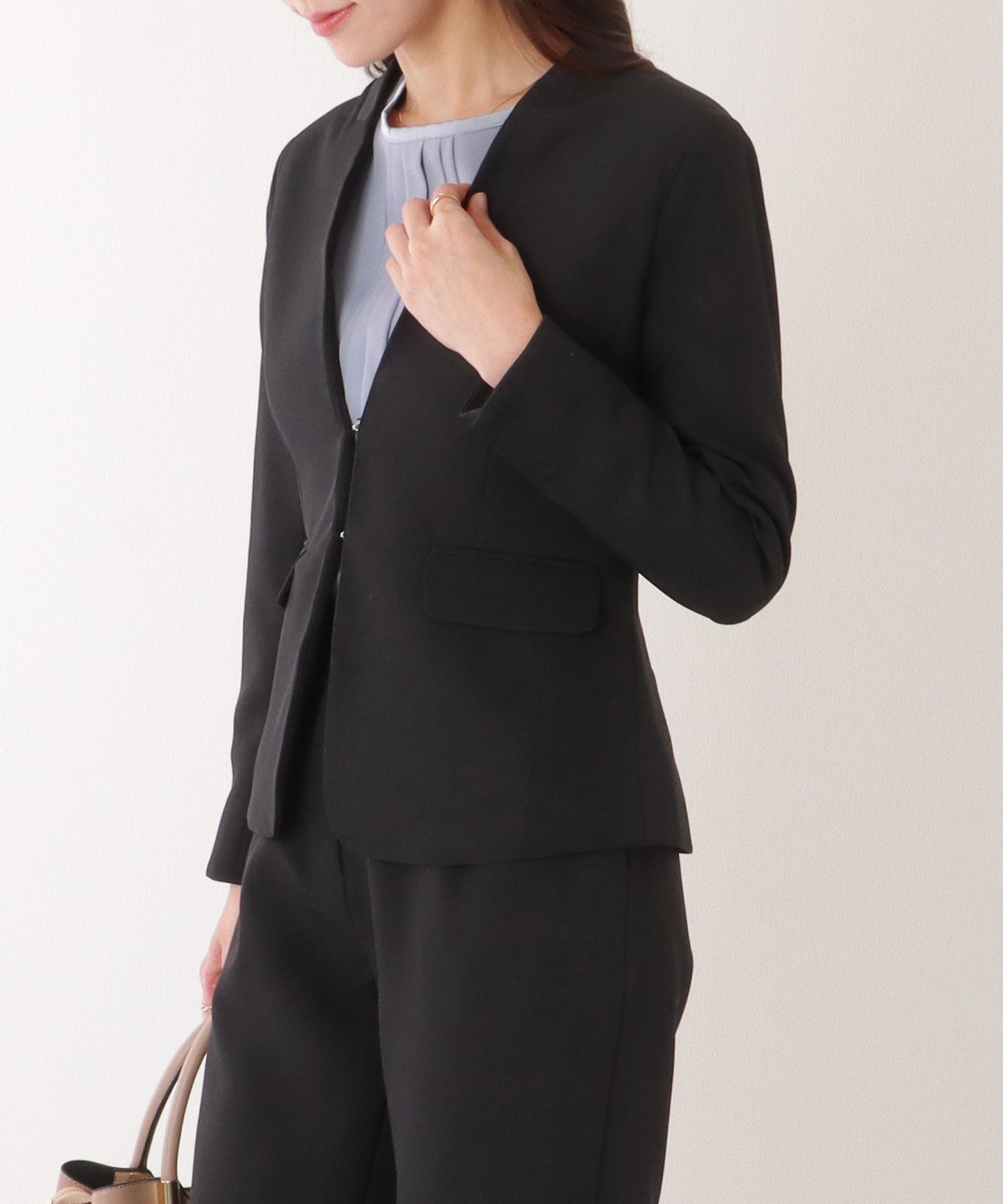 ノーカラー タック パンツ スーツ セットアップ