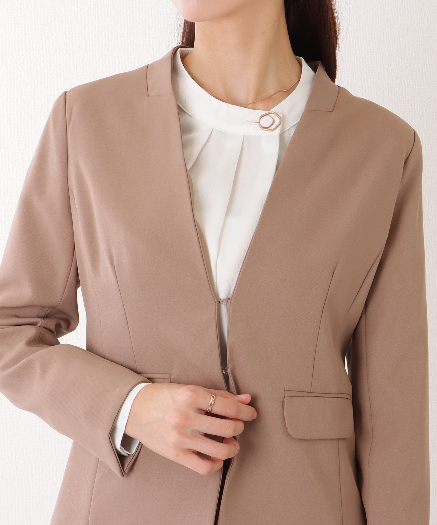 ノーカラー タック パンツ スーツ セットアップ