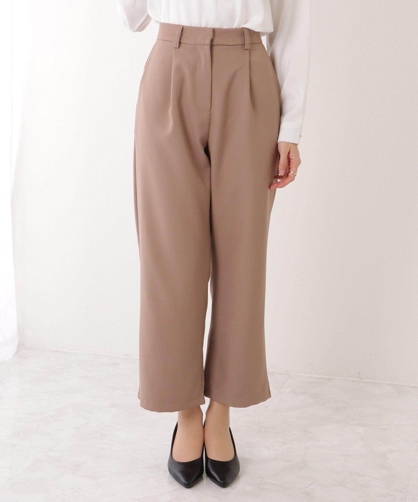 ノーカラー タック パンツ スーツ セットアップ