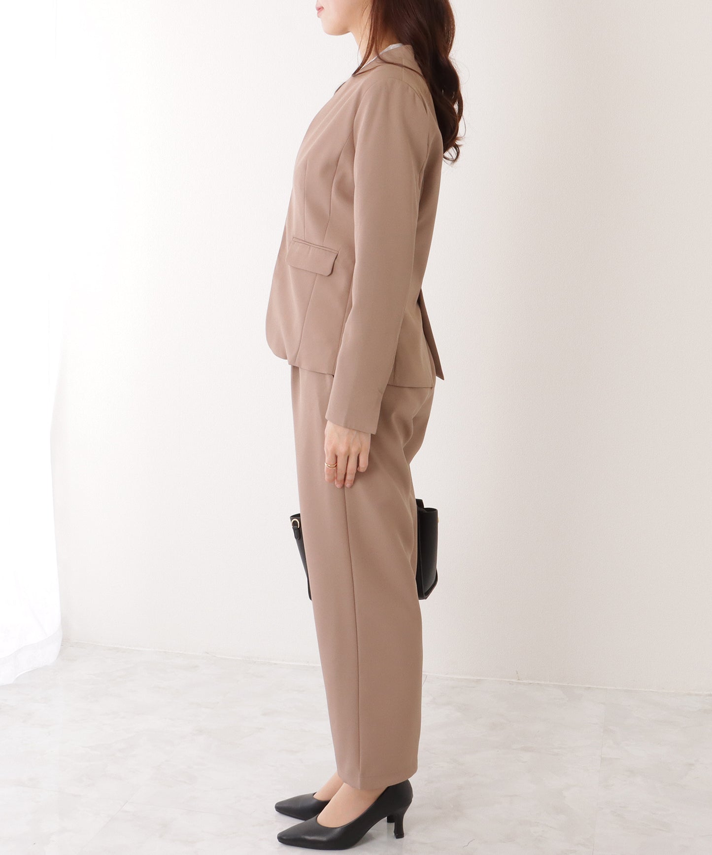 ノーカラー タック パンツ スーツ セットアップ
