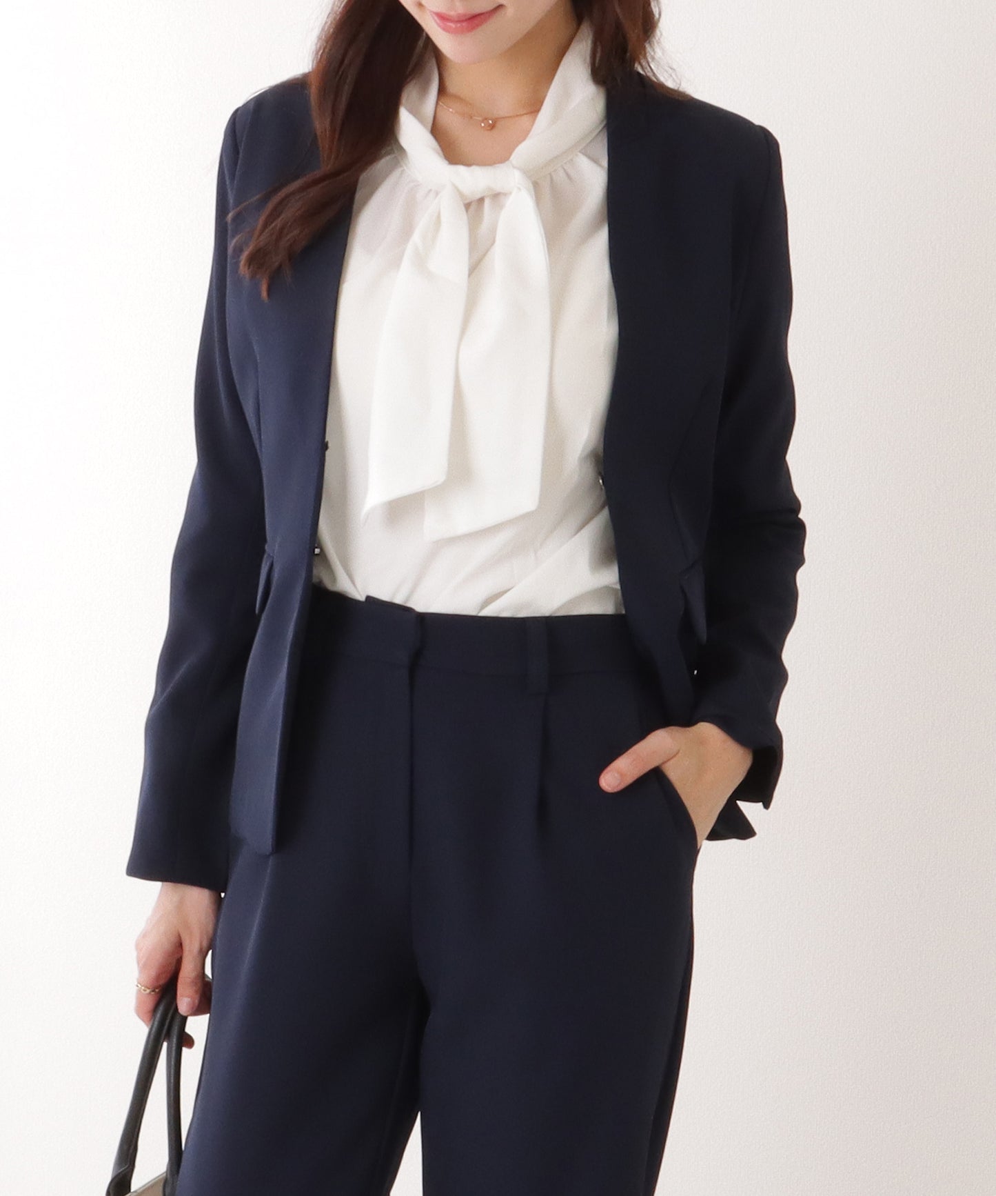 ノーカラー タック パンツ スーツ セットアップ