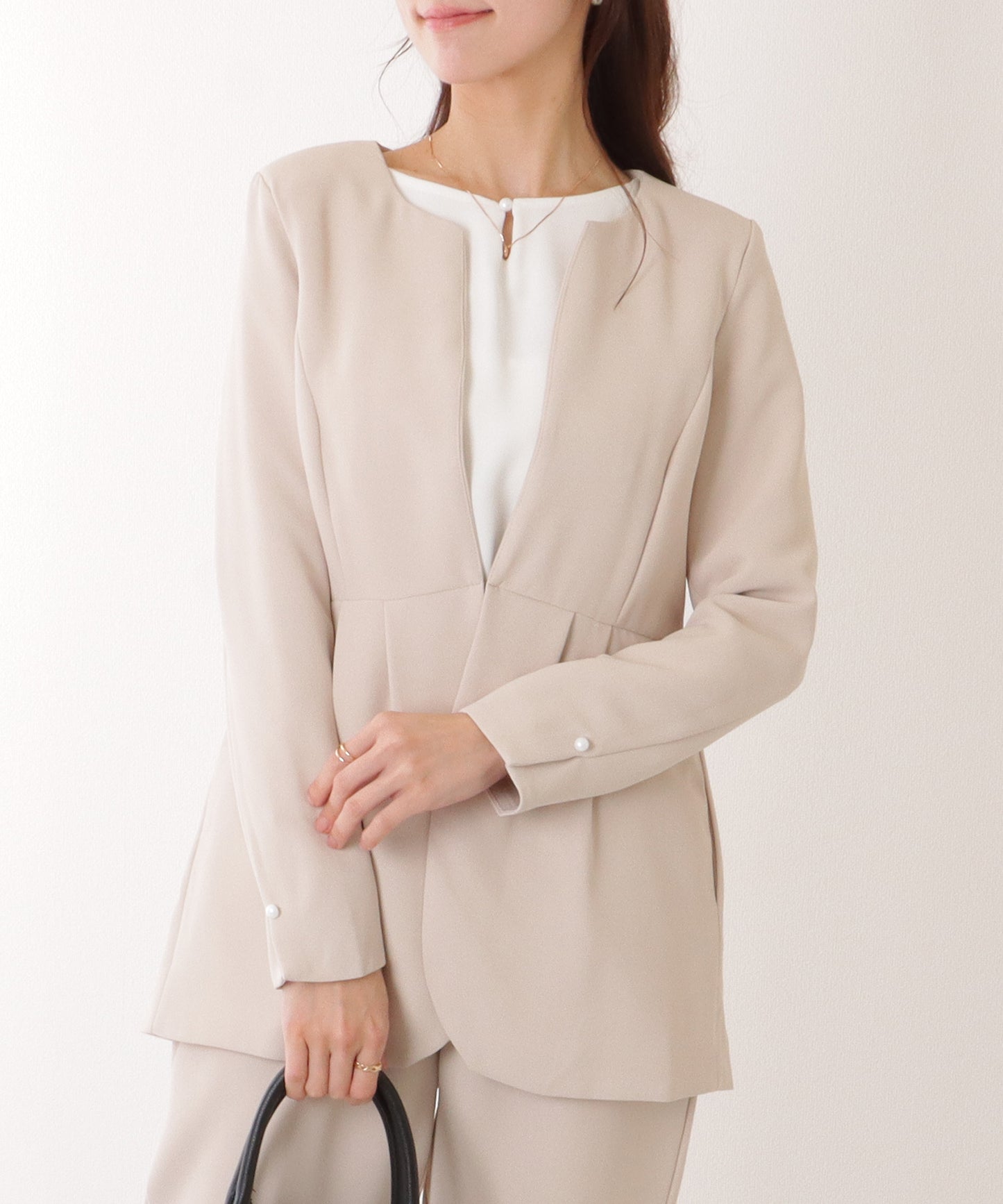 フロントホック ペプラム パンツ スーツ セットアップ