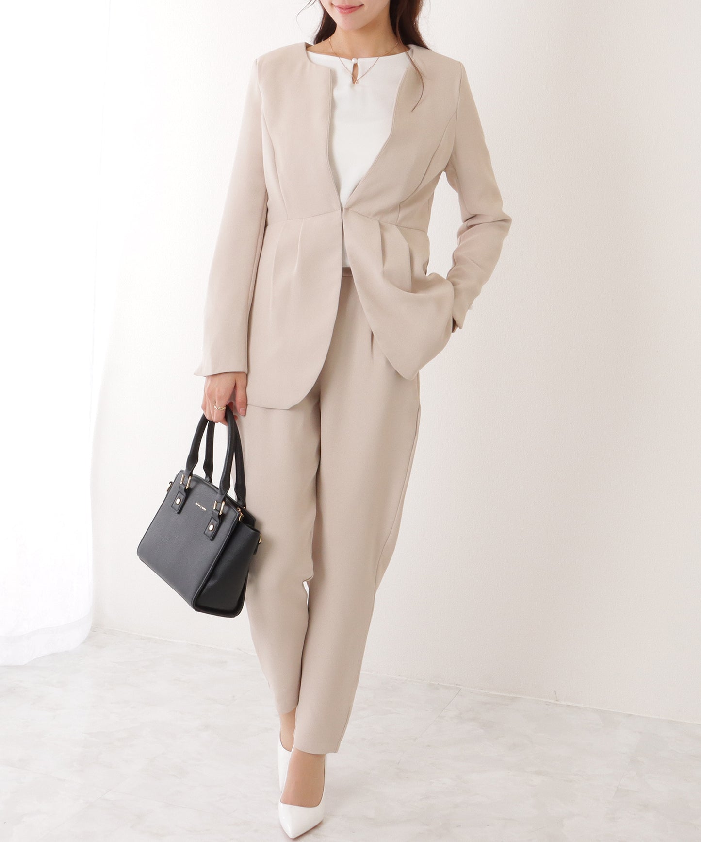 フロントホック ペプラム パンツ スーツ セットアップ