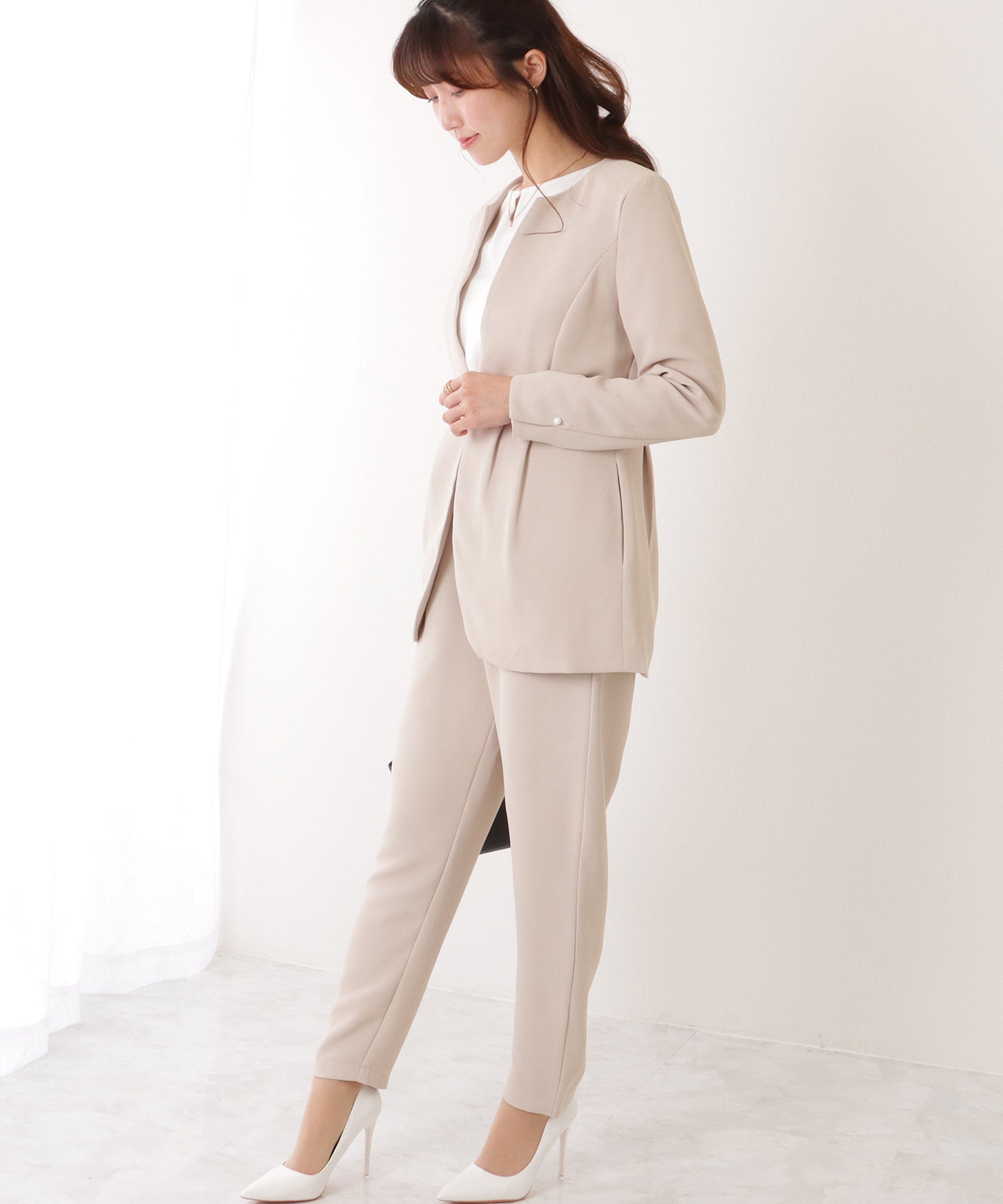 フロントホック ペプラム パンツ スーツ セットアップ