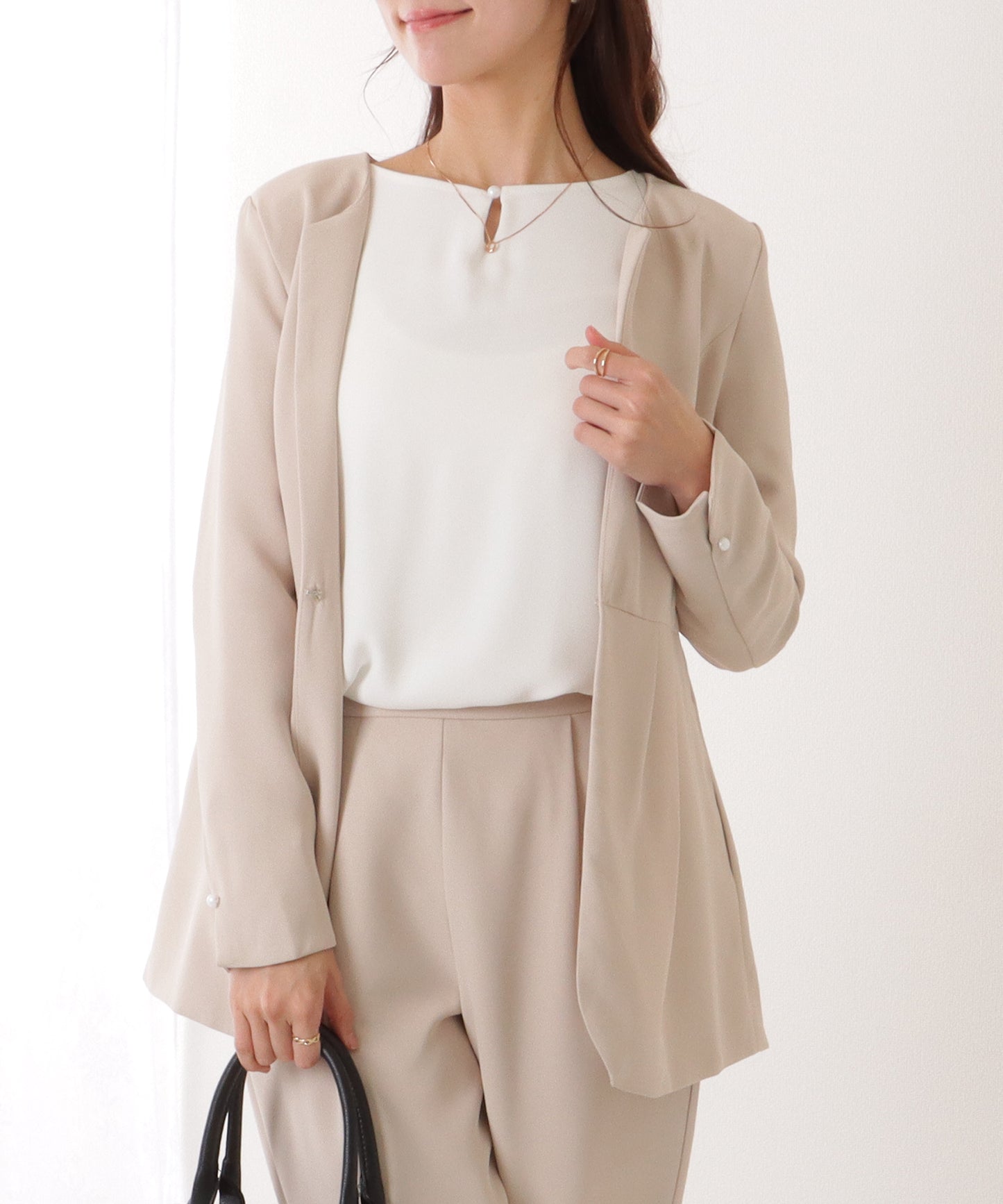 フロントホック ペプラム パンツ スーツ セットアップ