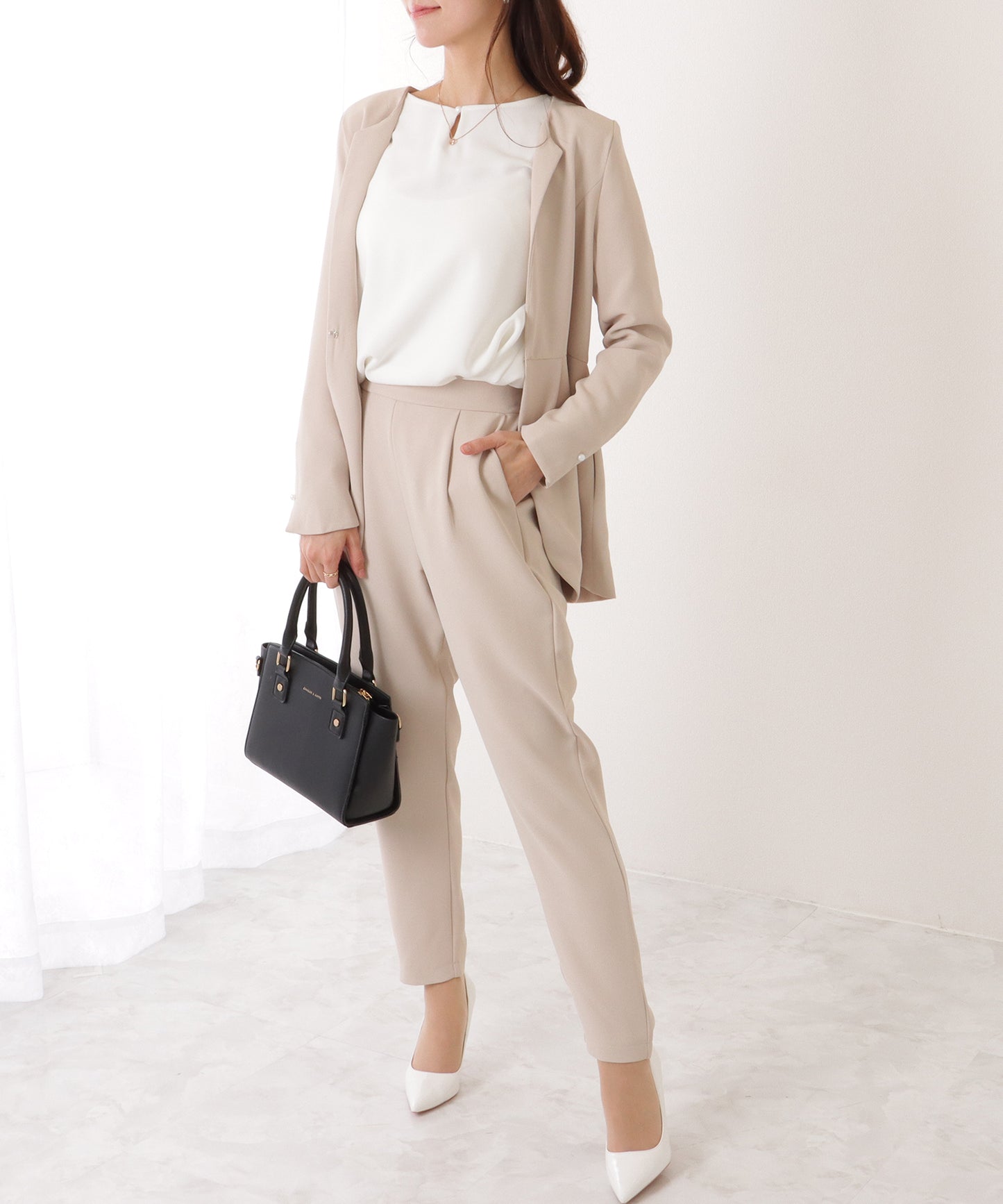 フロントホック ペプラム パンツ スーツ セットアップ