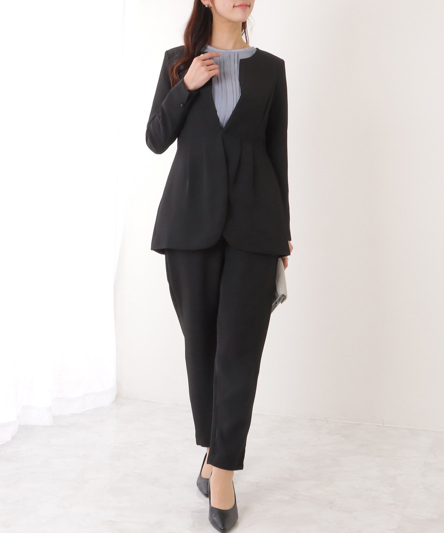 フロントホック ペプラム パンツ スーツ セットアップ