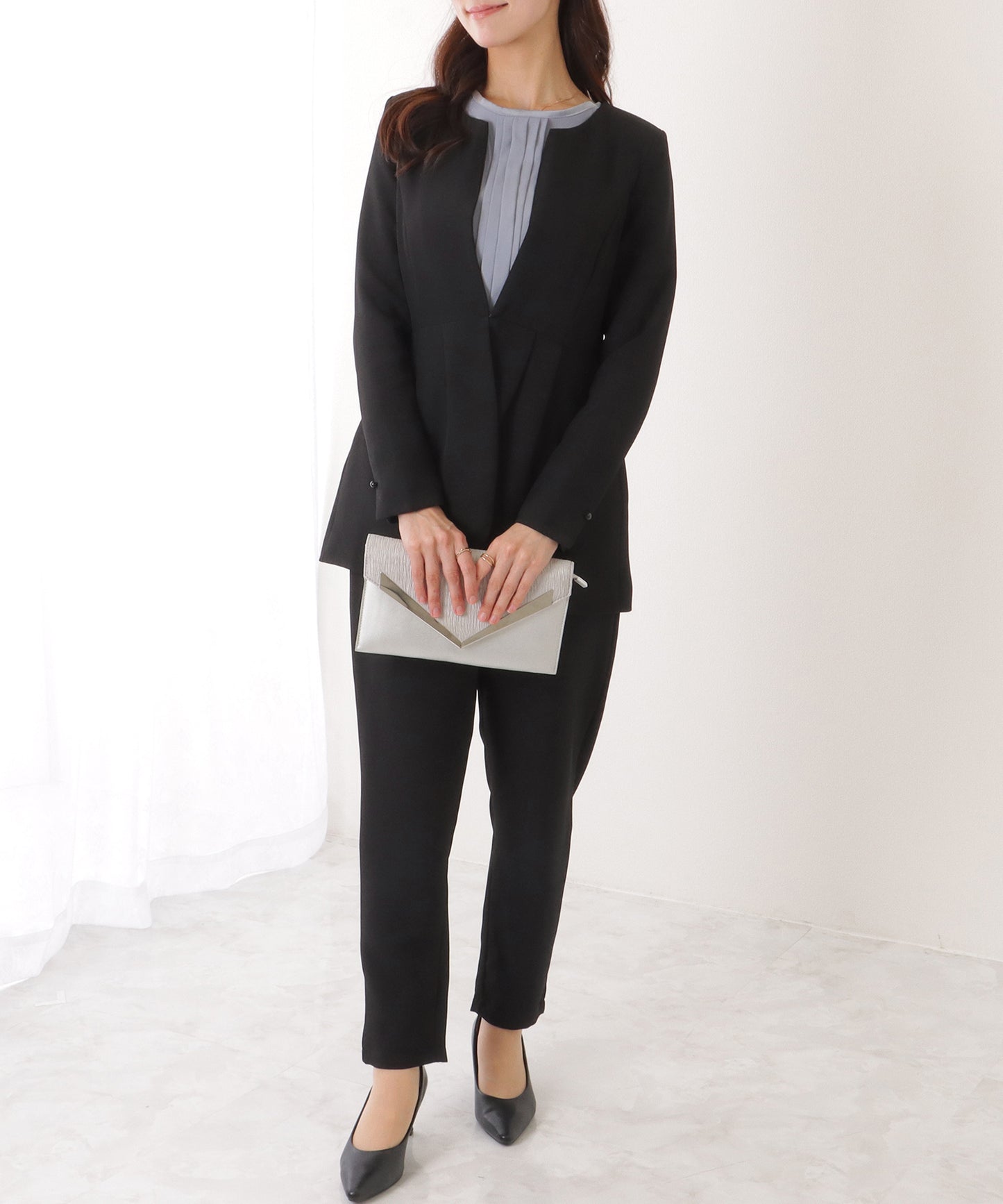 フロントホック ペプラム パンツ スーツ セットアップ