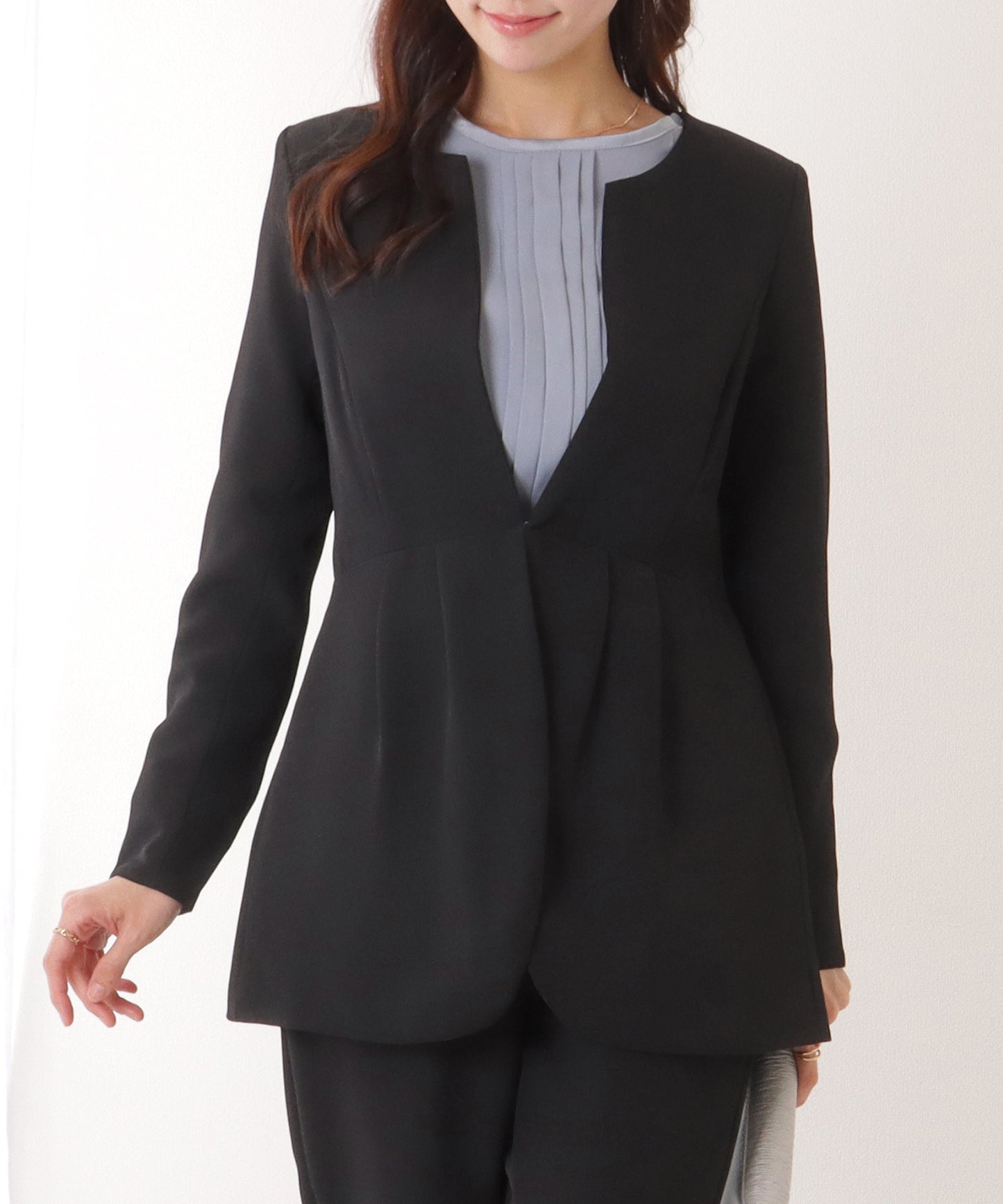 フロントホック ペプラム パンツ スーツ セットアップ