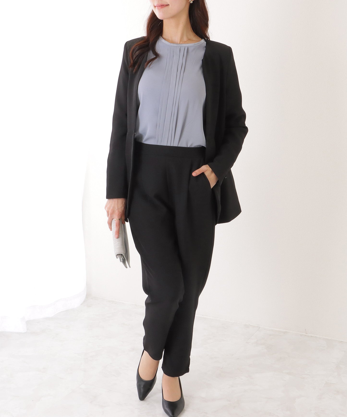 フロントホック ペプラム パンツ スーツ セットアップ
