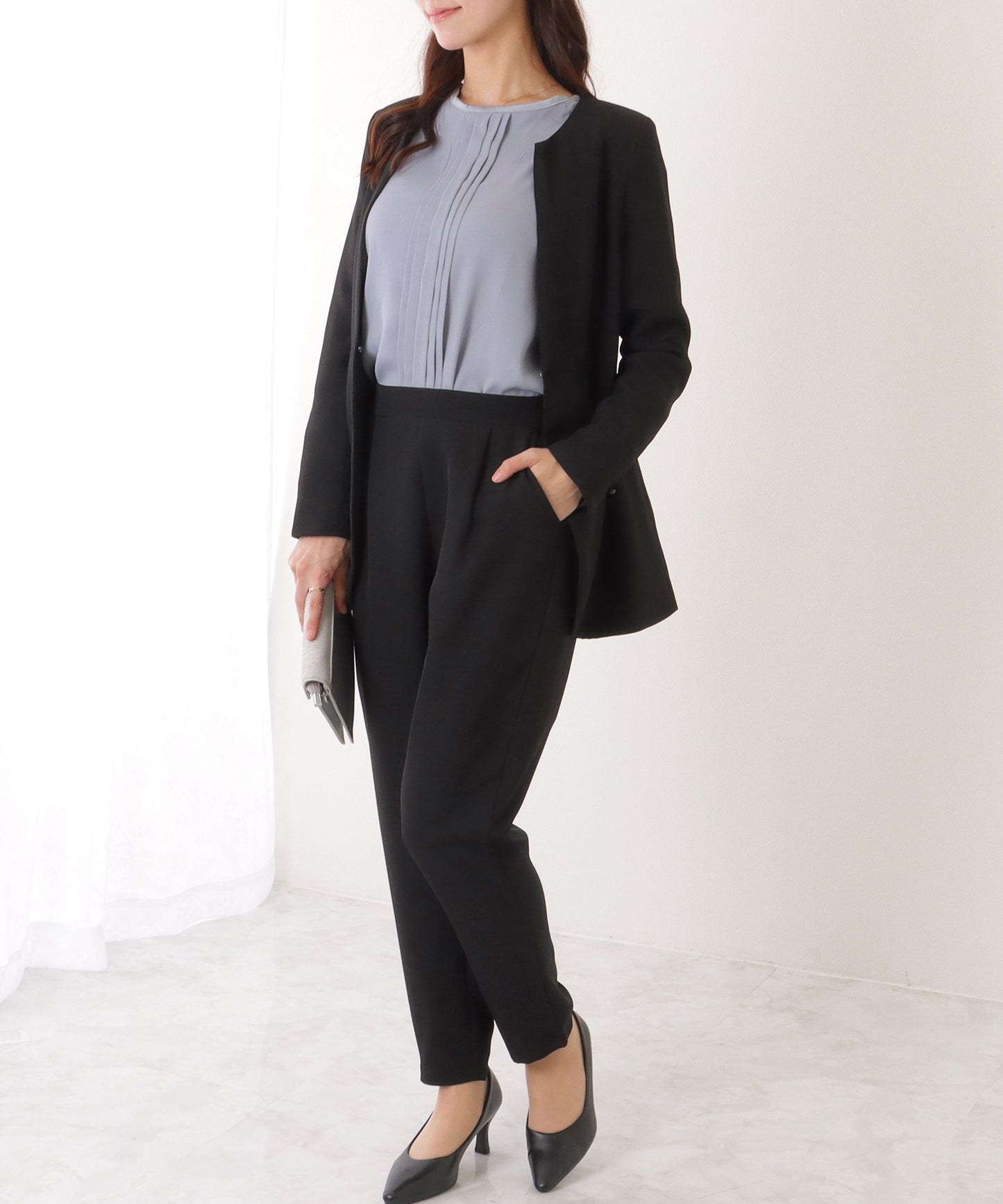 フロントホック ペプラム パンツ スーツ セットアップ