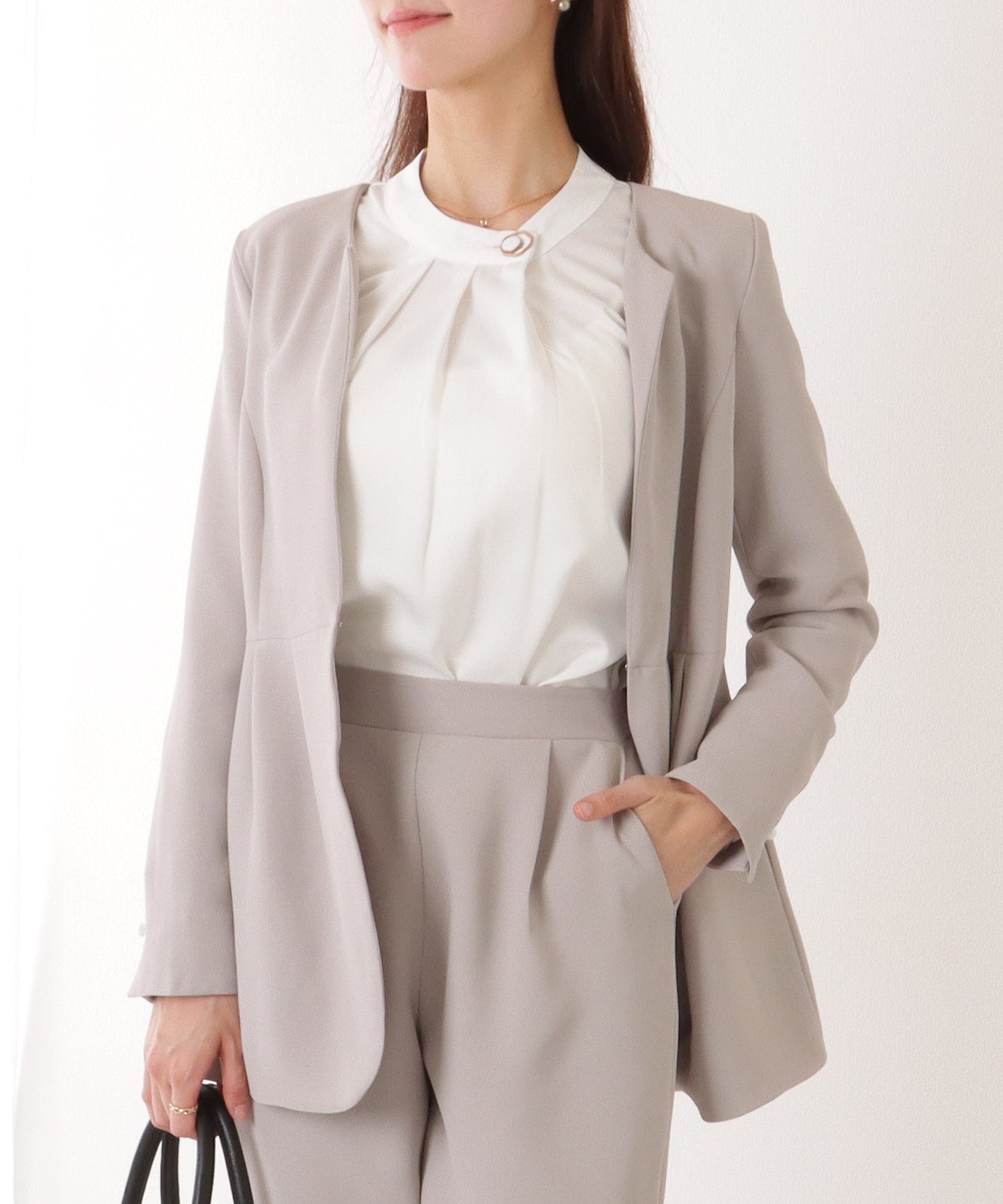 フロントホック ペプラム パンツ スーツ セットアップ