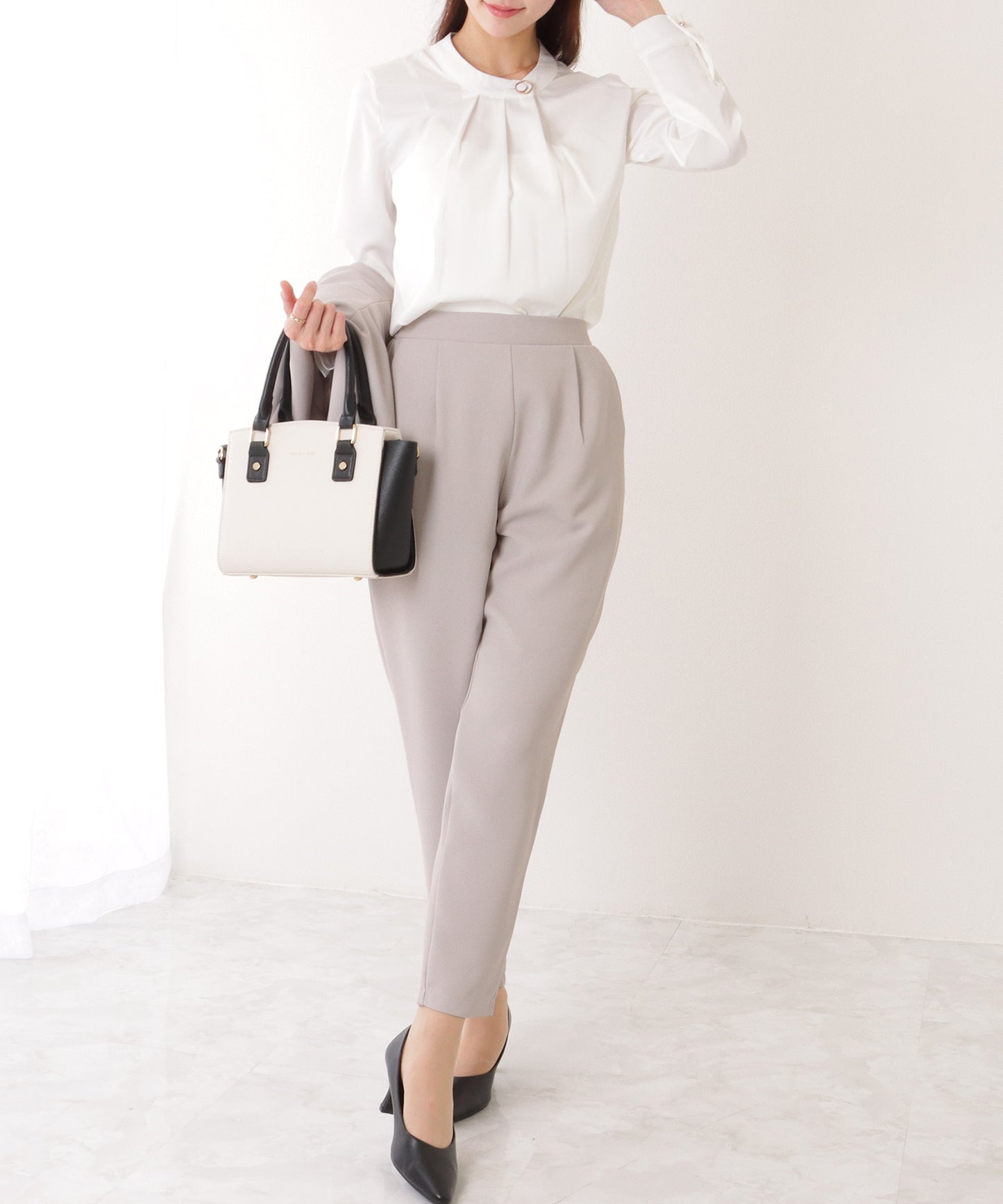 フロントホック ペプラム パンツ スーツ セットアップ