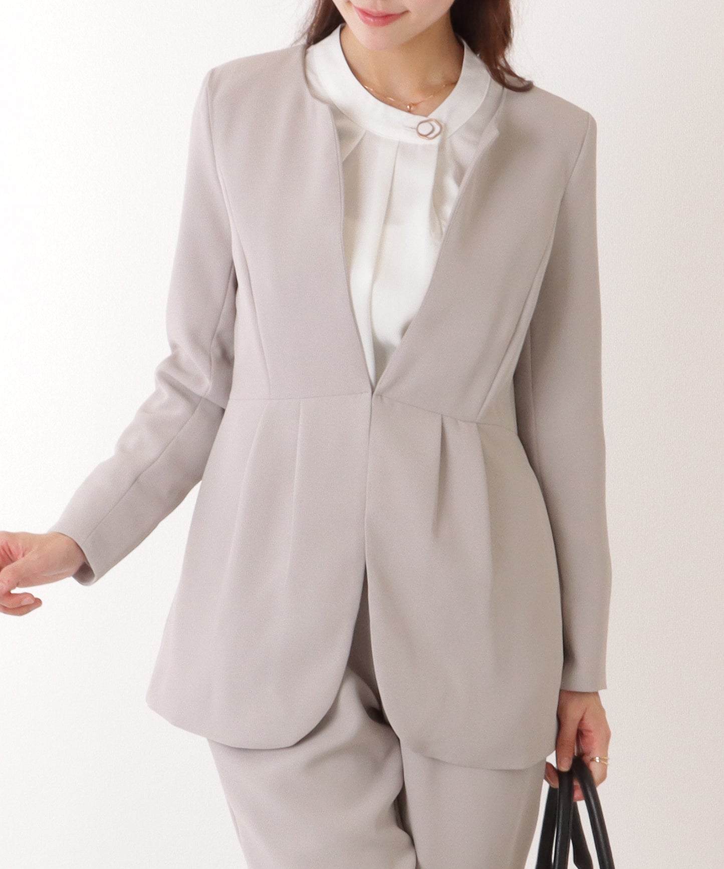 フロントホック ペプラム パンツ スーツ セットアップ