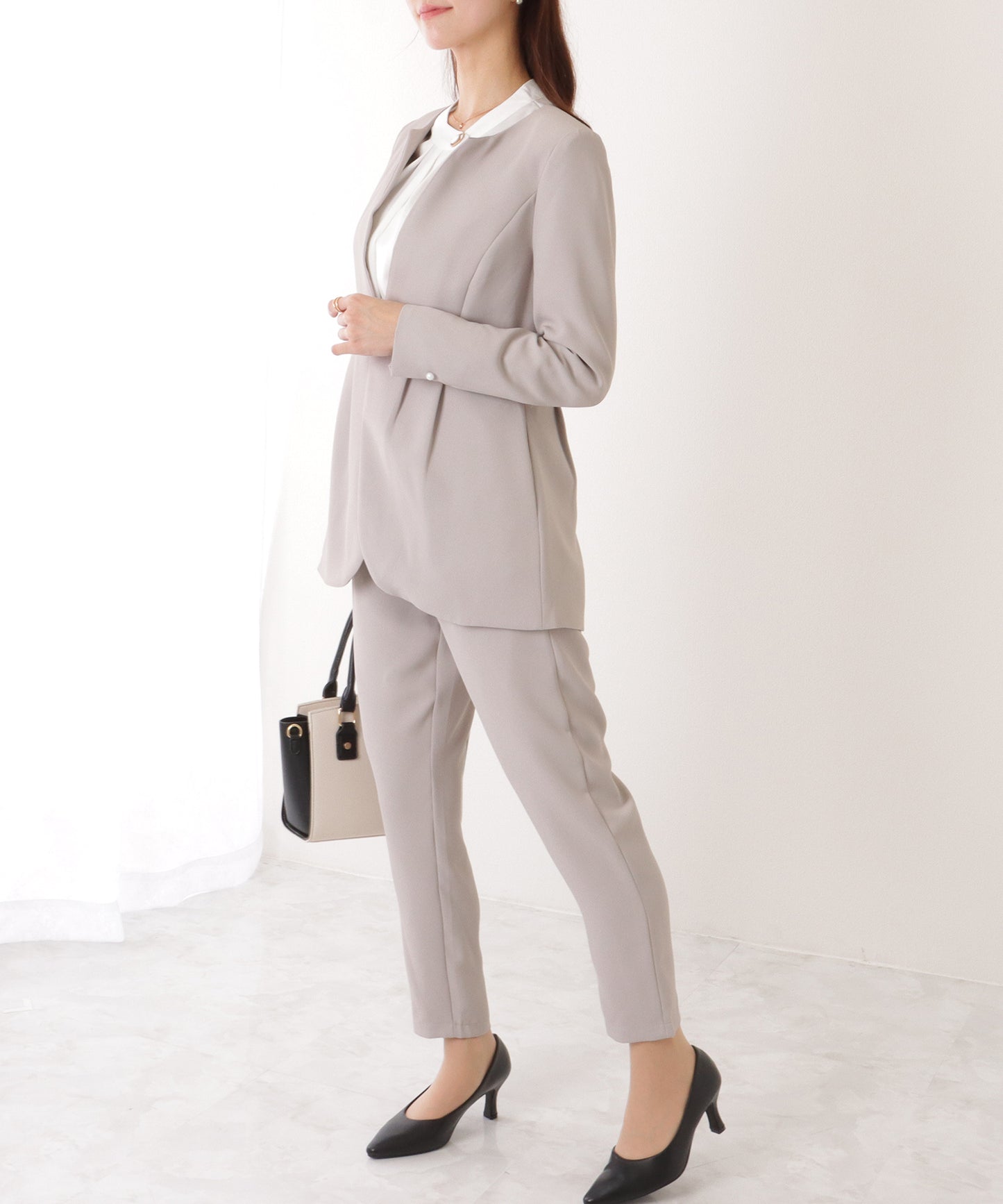 フロントホック ペプラム パンツ スーツ セットアップ